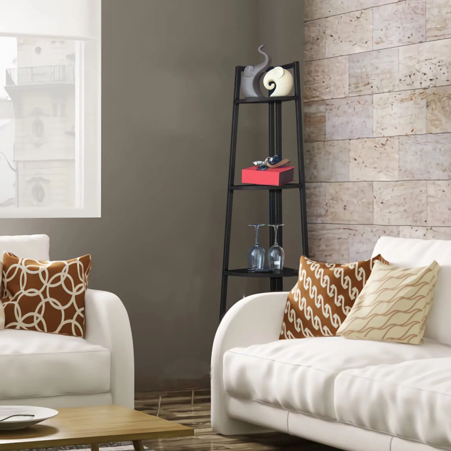 DSZBNUIO Corner  65 Inch Tall Bookcase 5 Tier Corner Bookshelf Corner Ladder  Small Bookshelf Antique Plant Rack Freestanding for Bathroom  Kitchen  Living Room  Bedroom  Home Office