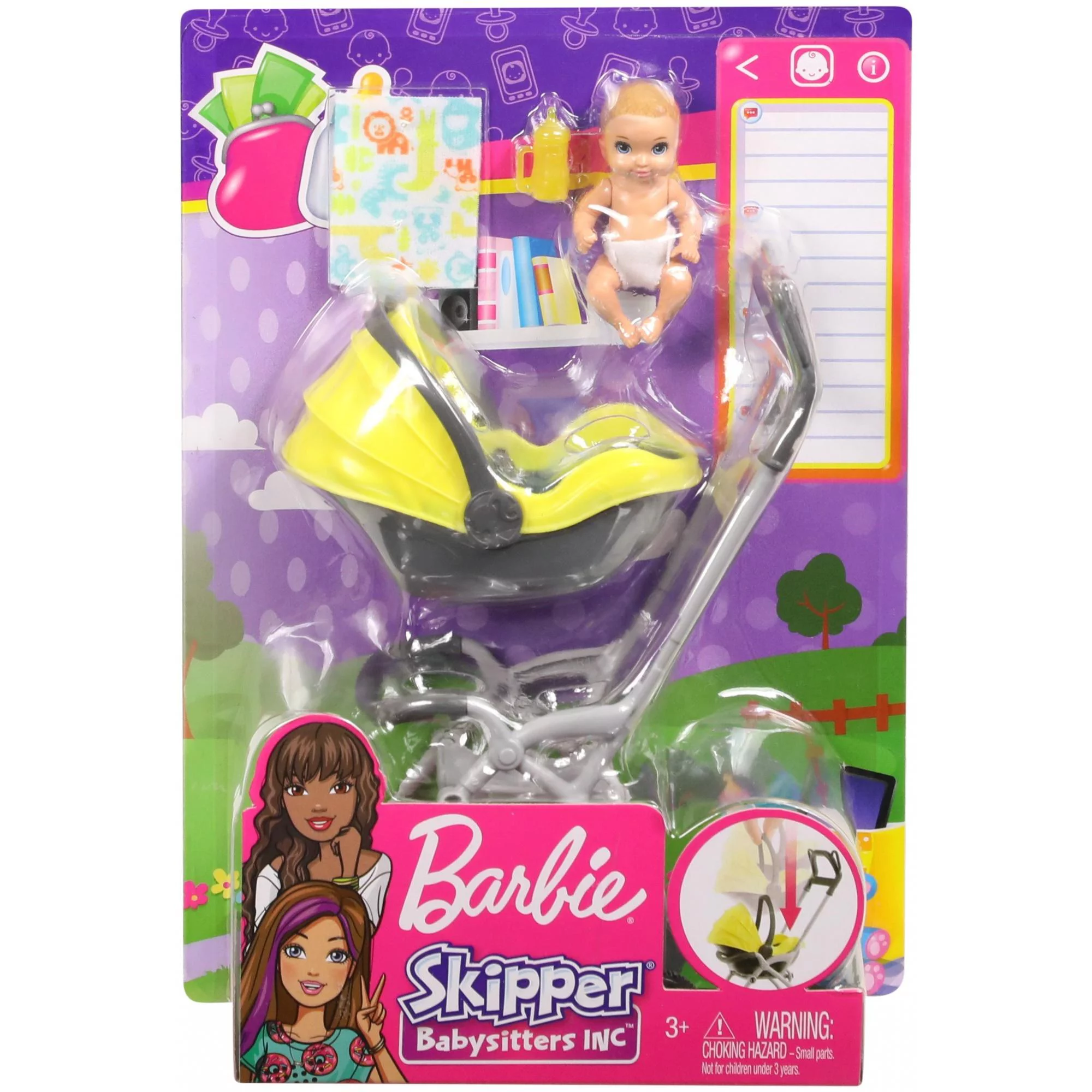 Barbie Skipper Babysitters Inc. Doll and Playset, Small Baby Doll with 2-in-1 Stroller