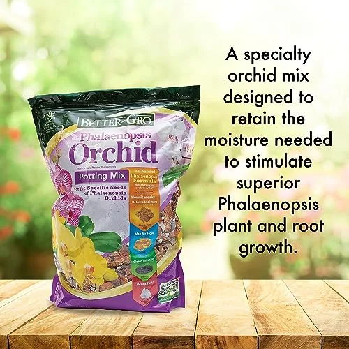 Better-Gro Phalaenopsis Mix - Premium Grade Phalaenopsis Potting Mix for Potting, Repotting, Enhanced Drainage, Air Flow & Root Ventilation, Ideal for Phalaenopsis Orchids - 8 Dry Quarts