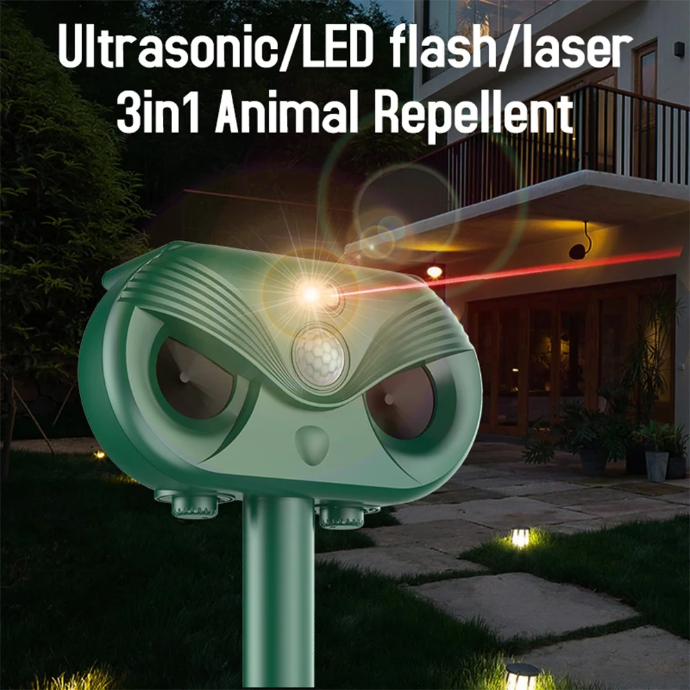 Solar Animal Repellent with Motion Activated LED Flash Light Protects Farm from Dogs, Cats, Birds, Rabbits, and Raccoons