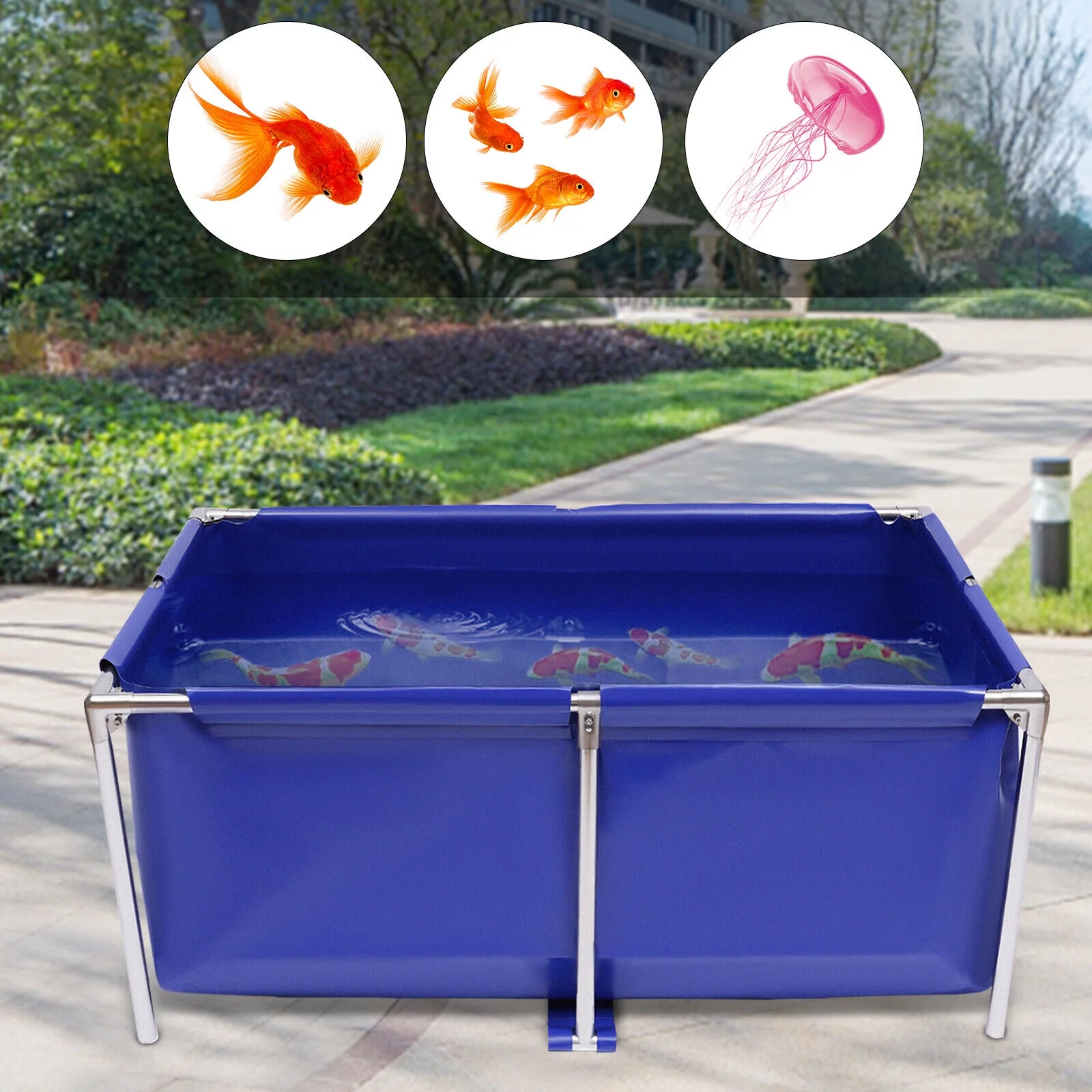 Cuboid Canvas Fish Pond Aquarium Fish Water Tank Koi Breeding Pond+Drain Valve