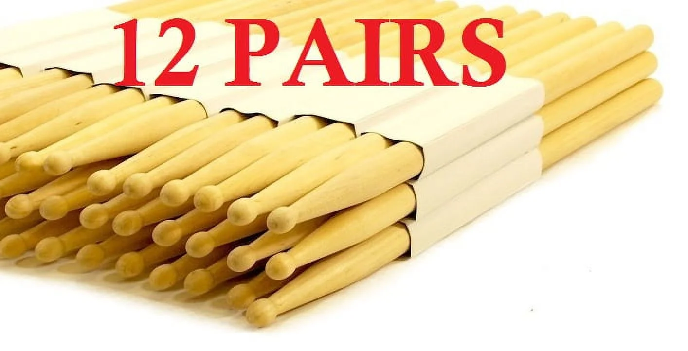 12 PAIRS - 2B WOOD TIP NATURAL MAPLE DRUMSTICKS PRO 24 DRUM STICKS NEW