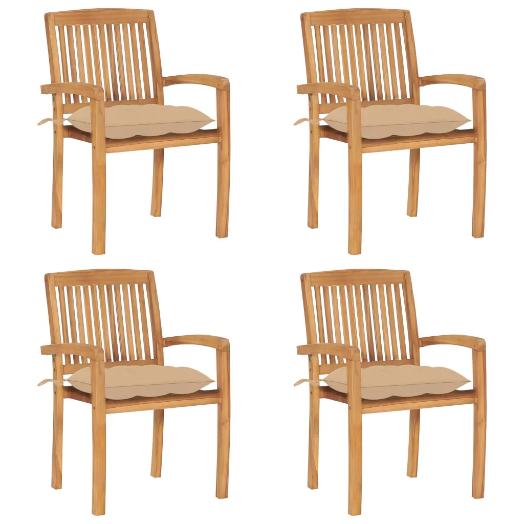 Stacking Patio Chairs with Cushions 4 pcs Solid Teak Wood
