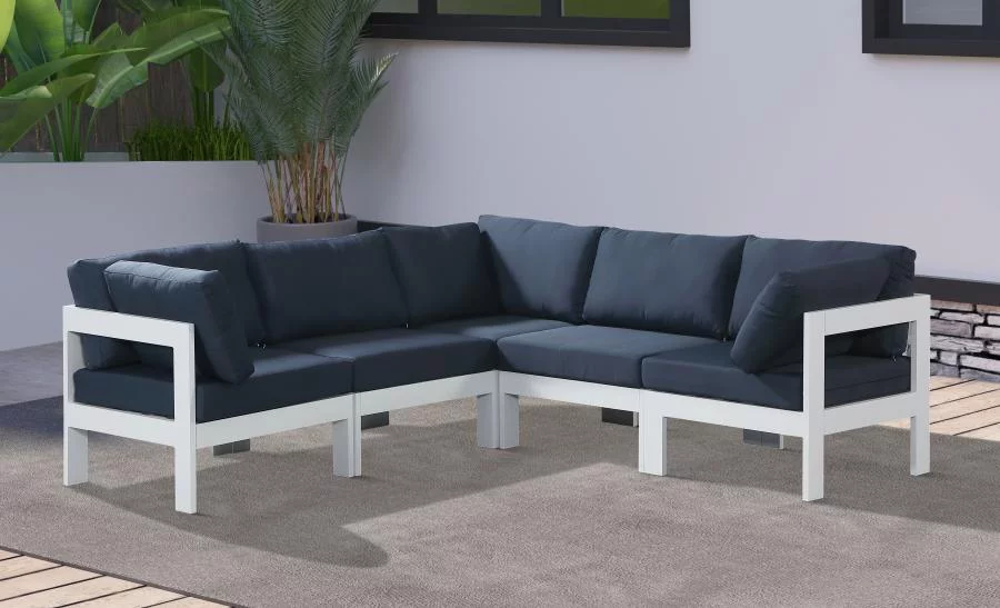 Outdoor Navy Aluminum Modular 5-Seats Sectional 375Navy-Sec5B Meridian Nizuc