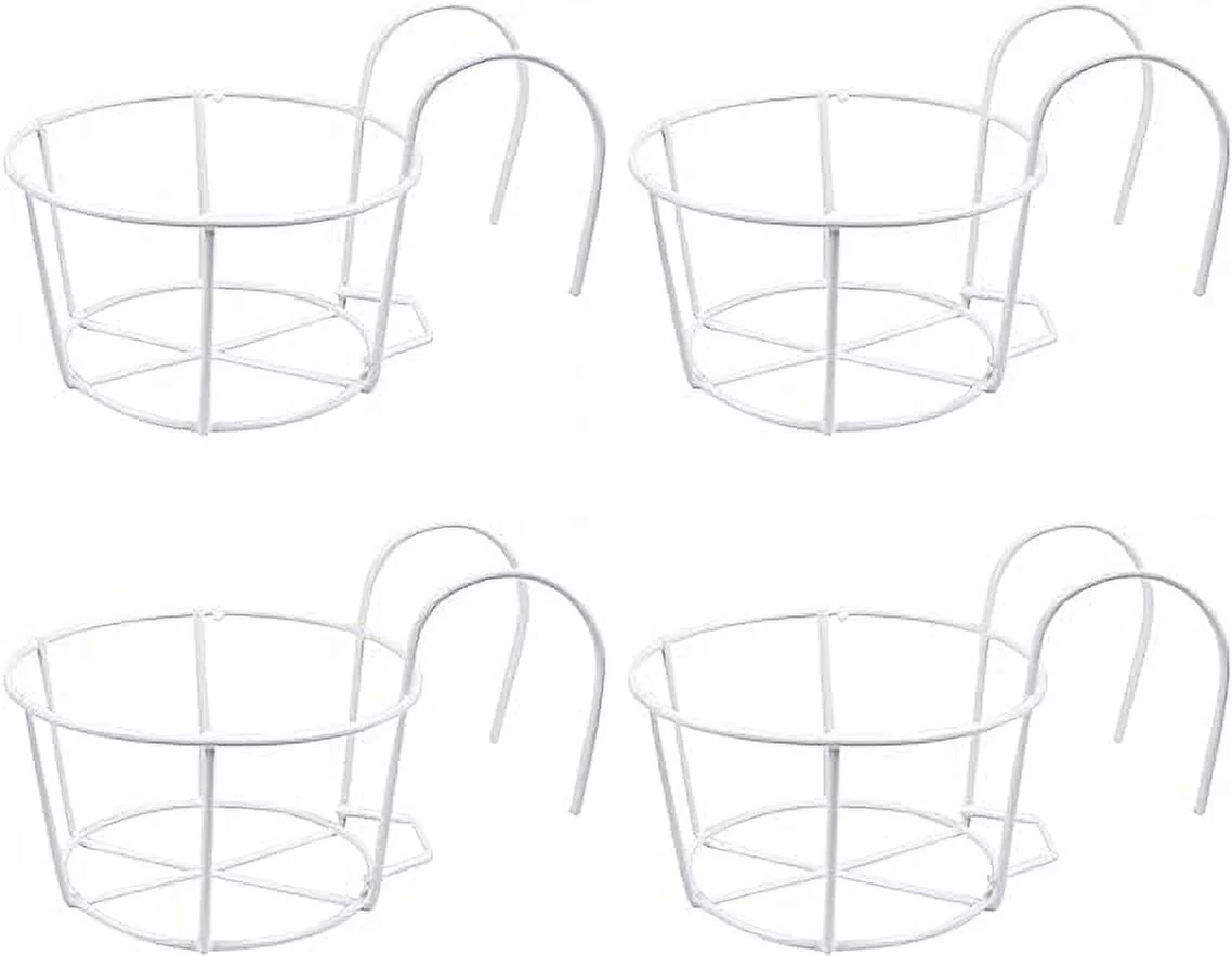 Namzi 4 Pack Round Hanging Railing Planters, Flower Pot Holders Metal Pot Plant Basket, Shelf containers for Indoor and Outdoor use (Black) 20cm