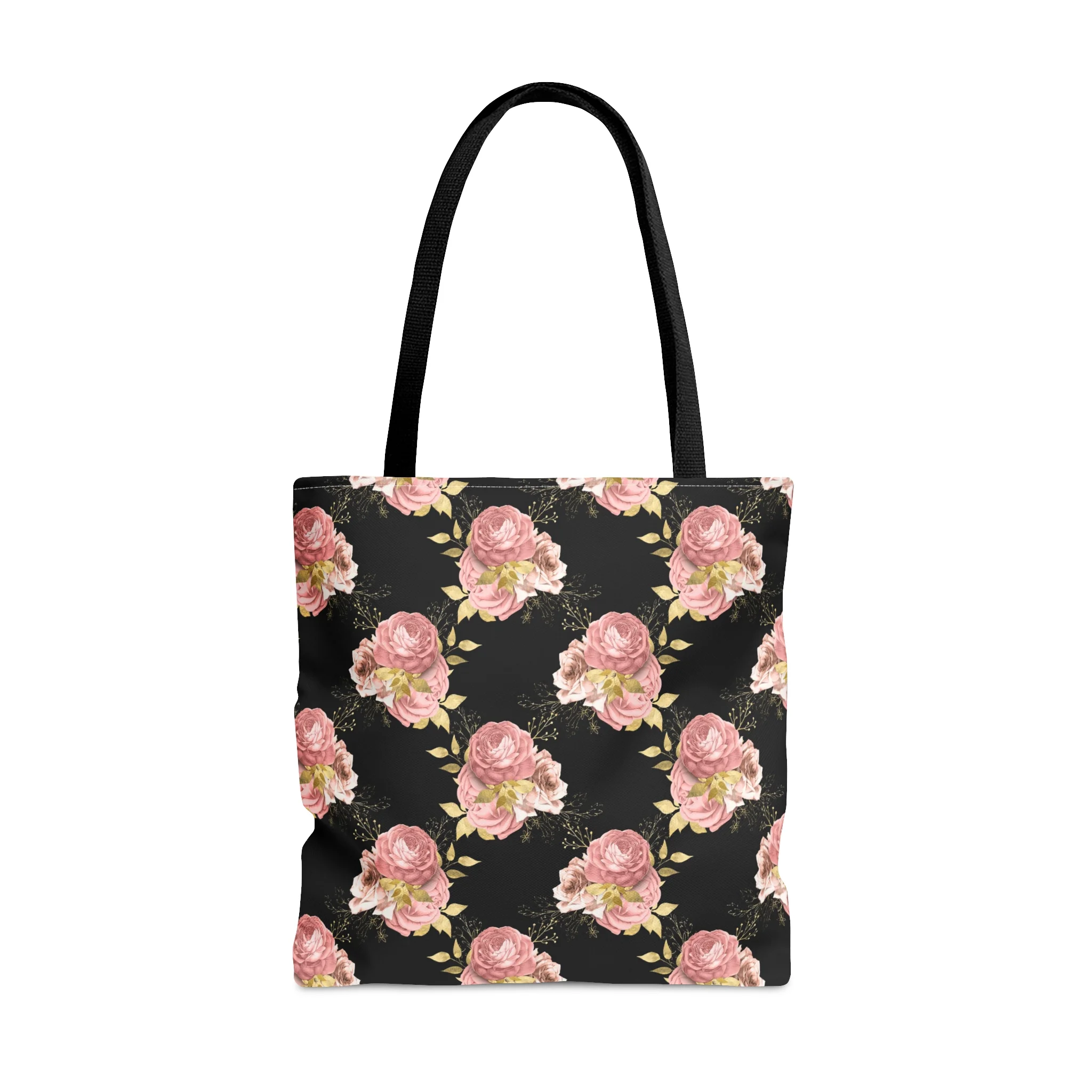 Willow Oaks Black Tote Bag With Pink Roses; Size Large