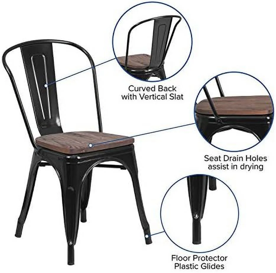 SQSFCB White Metal Stackable Chair with Wood Seat