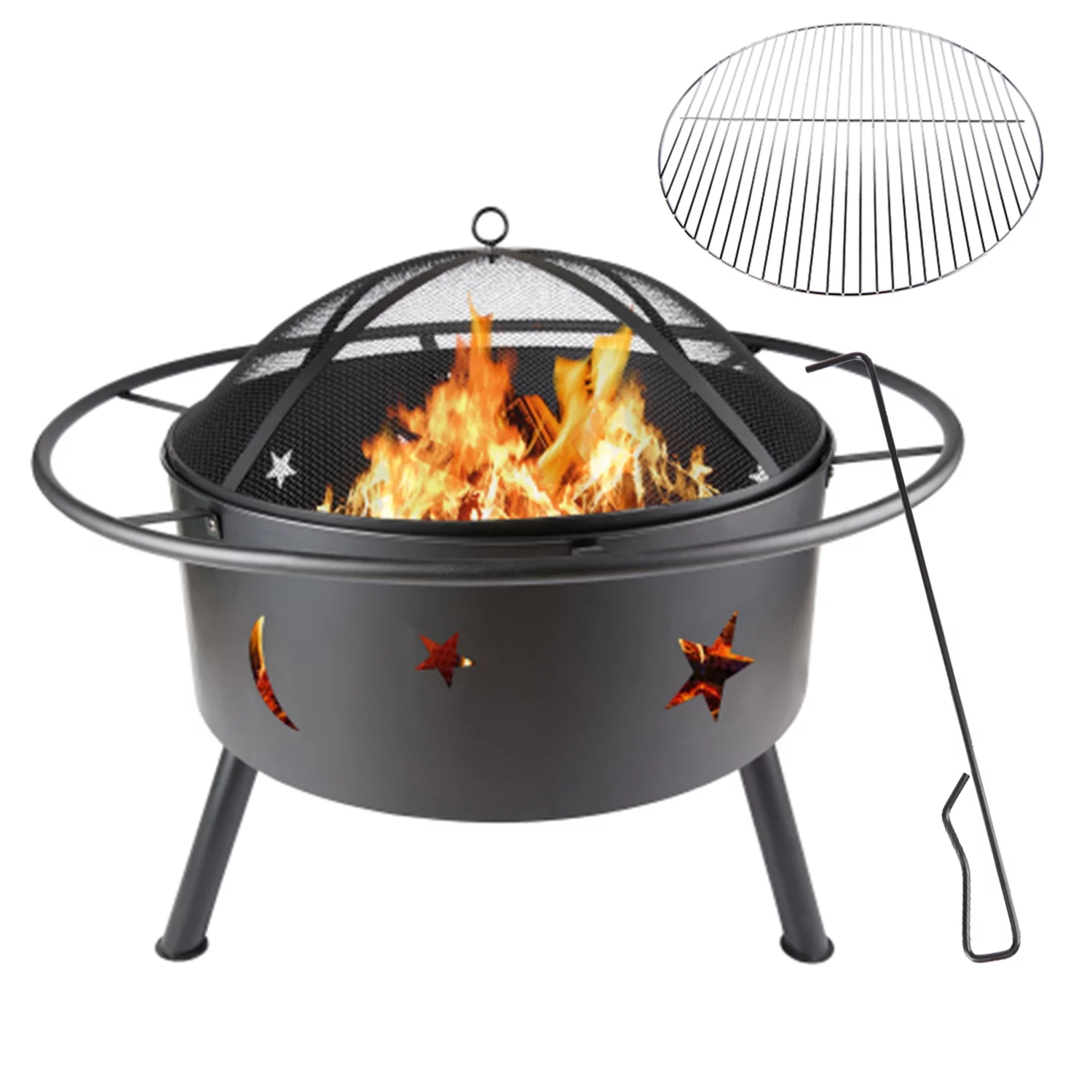 Penck 32in Iron Outdoor Fire Pit Bowl, Metal Fire Pit, Black