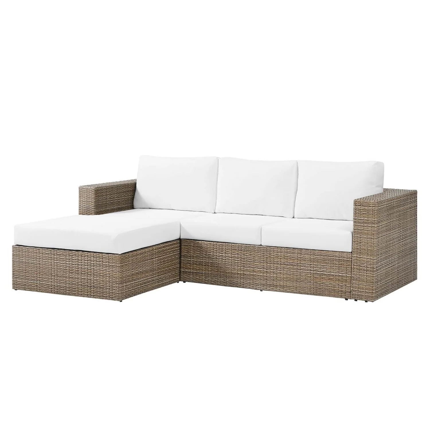 Lounge Sectional Sofa Set, White, Rattan, Wicker, Outdoor Patio Balcony Cafe Bistro Garden Hospitality Restaurant, Modern Contemporary HB34704