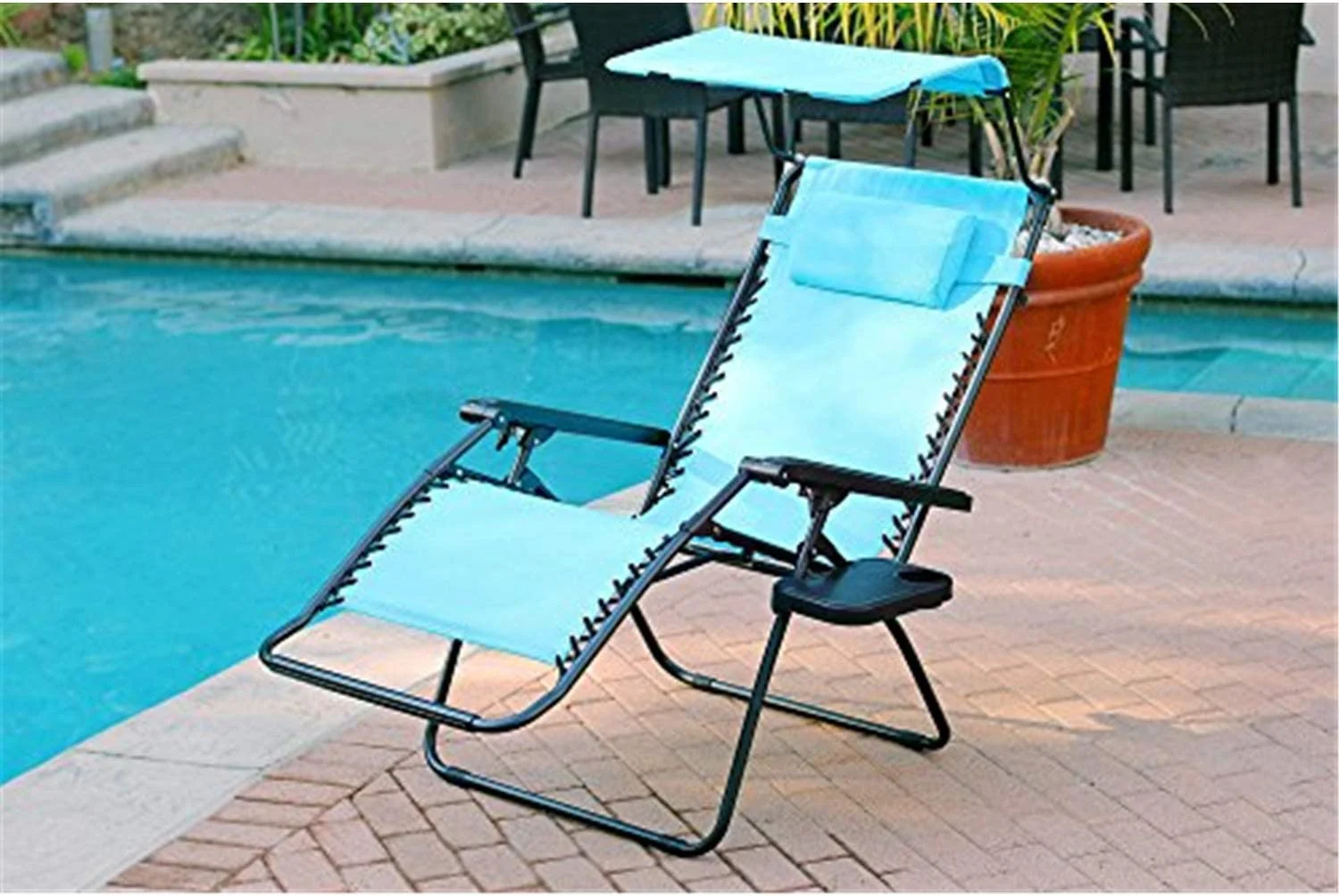 Oversized Chair With Sunshade And Drink Tray - Pacific Blue