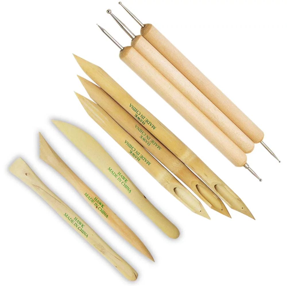 ToolUSA 9-Piece Clay Modeling Tool Set | Wooden & Hollow Tools | Rounded Steel Tips | Versatile & Precision Sculpting Kit