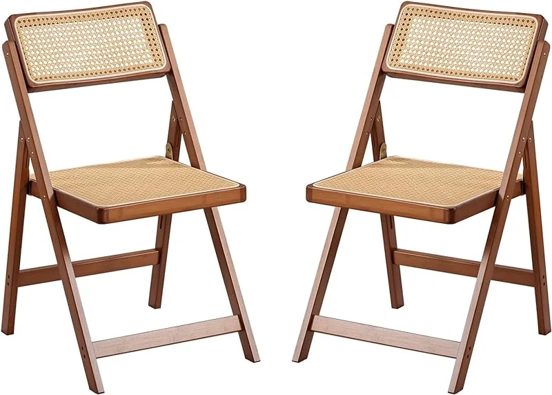 Rattan Accent Chairs, Modern Mid Century Dining Chairs Set of 2, Comfy Armchairs, Outdoor Rattan Chairs with Armrest for Bedroom Living Room Reading Room Dining Kitchen, Brown