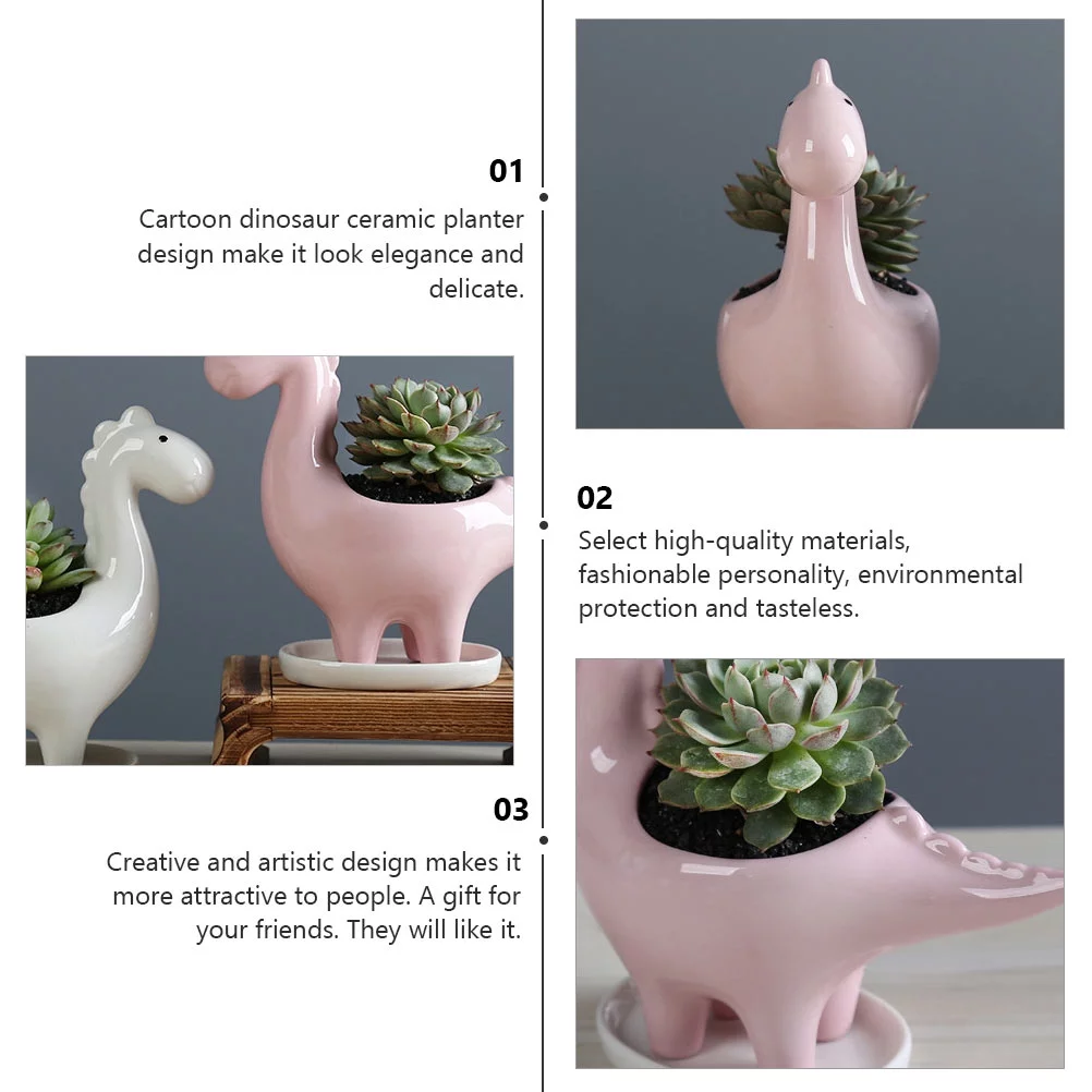 Gongxipen 1Pc Dinosaur Flowerpot Ceramic Basin Succulent Plant Potted Accessories for Home
