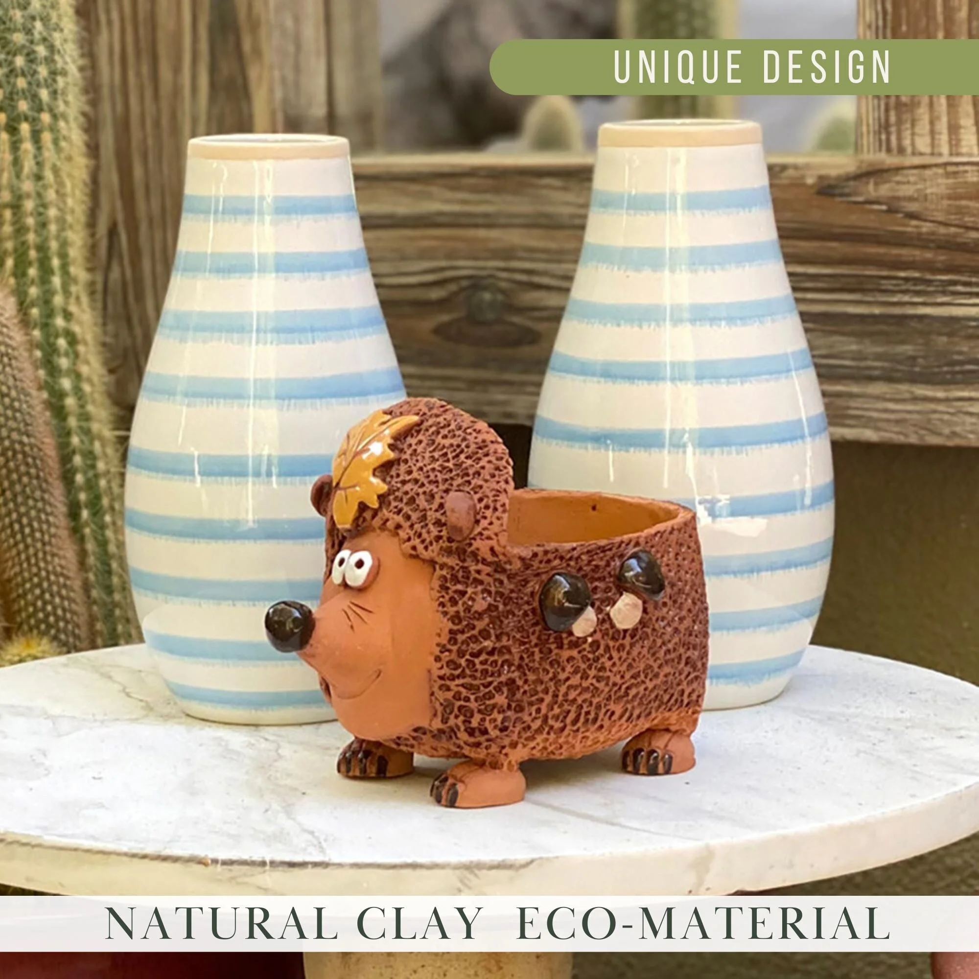 Golden Ceramics  Handmade Flower Pot Planter - Hedgehog - 7.5