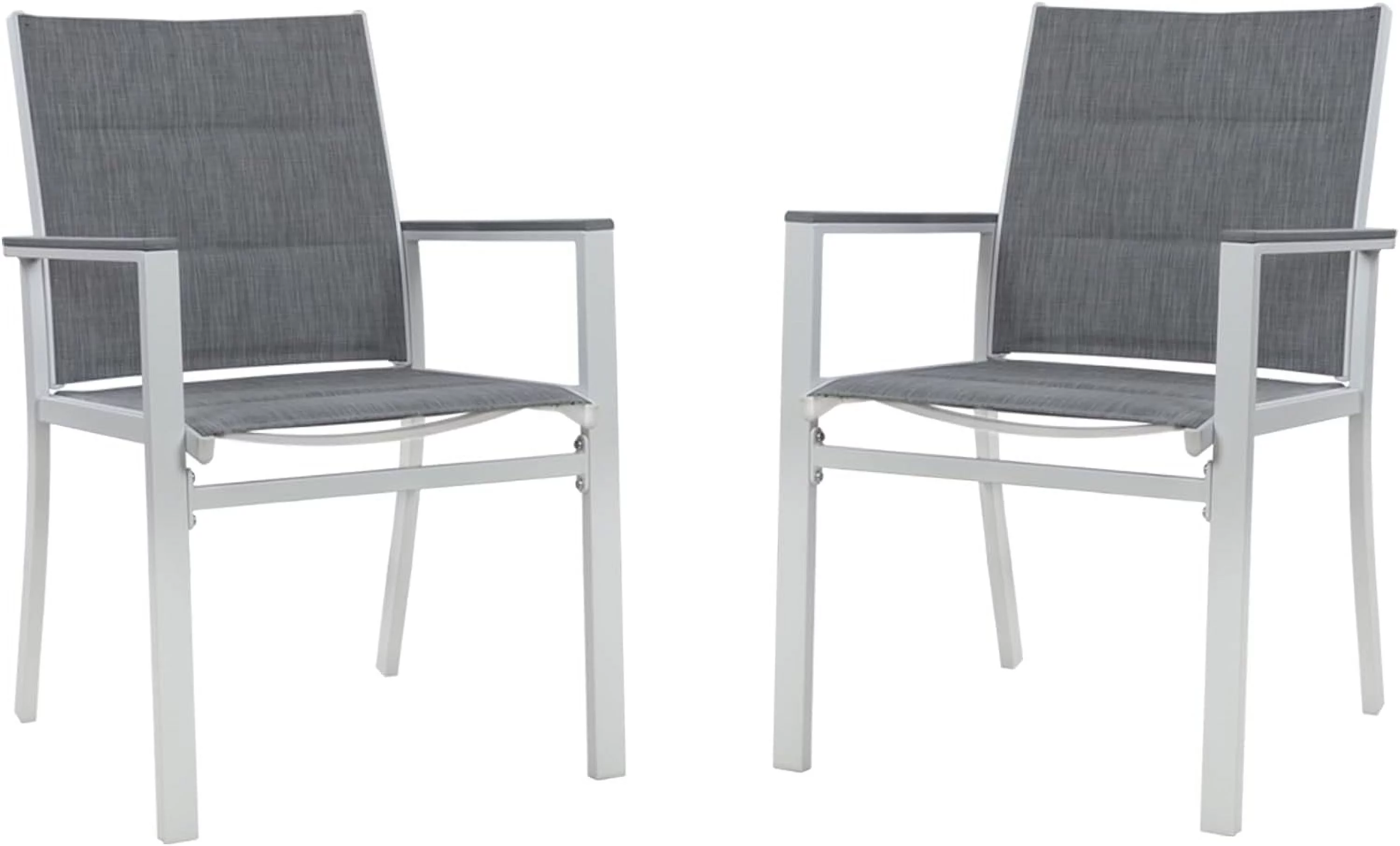 Villa Outdoor S Dining Chair (White Frame, Gray Paded Textilence, Pack of 2)