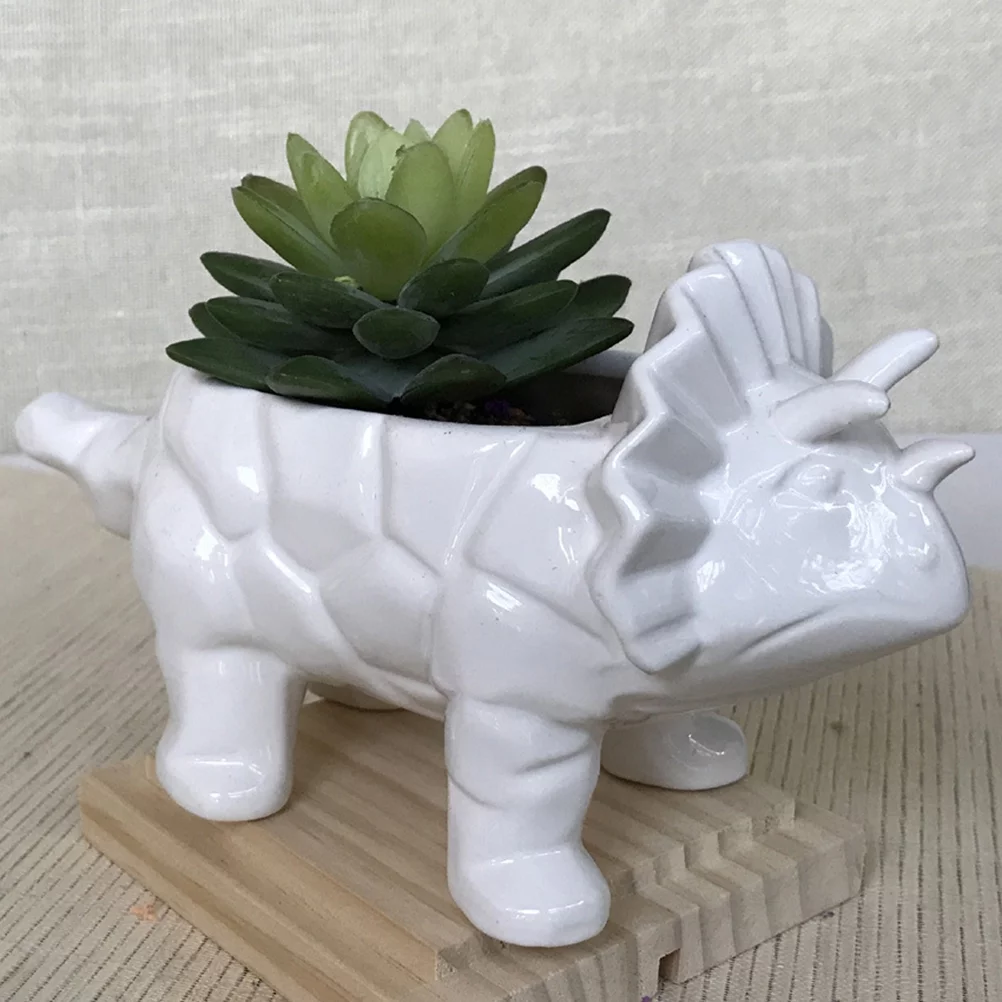 Gongxipen 1PC Fleshy Flower Pot Ceramics Triceratops Shape Flowerpot Succulent Container Desktop Adornment (White)