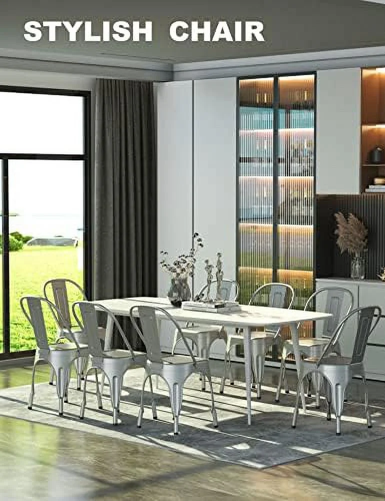 Metal Dining Chair Farmhouse Tolix Style for Kitchen Dining Room  Restaurant Bistro Patio  18 Inch  Stackable  Waterproof Indoor/Outdoor (Sets of 4) (Steel Seat  Yellow)