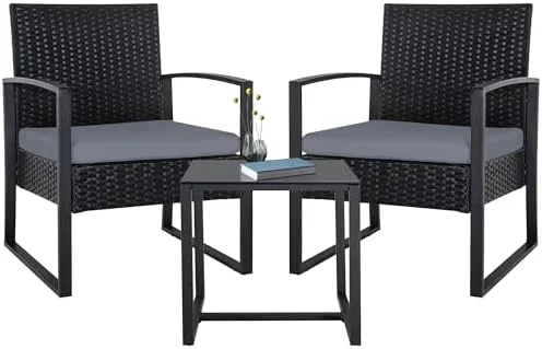 HBROLJF 3 Pieces Patio Bistro Sets  Outdoor Wicker  Set Rattan Conversation with Coffee  for Yard Balcony Garden Brown