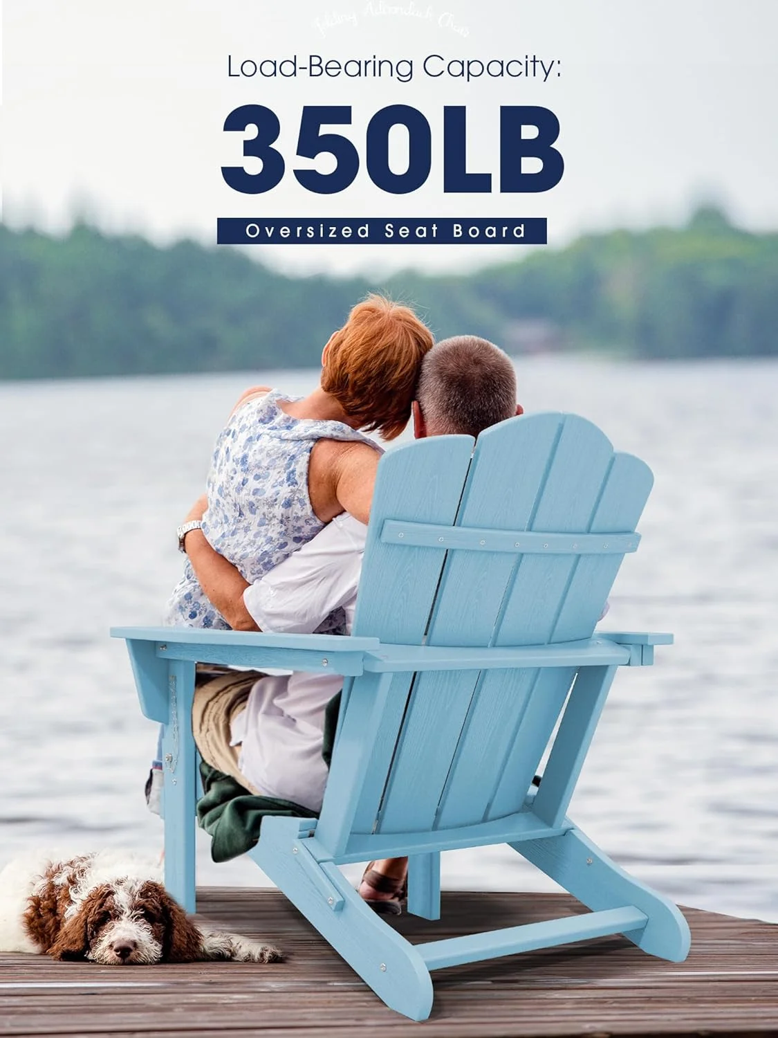 KINGYES Folding Adirondack Chair, HDPE All-Weather Folding Adirondack Chair, Light Blue