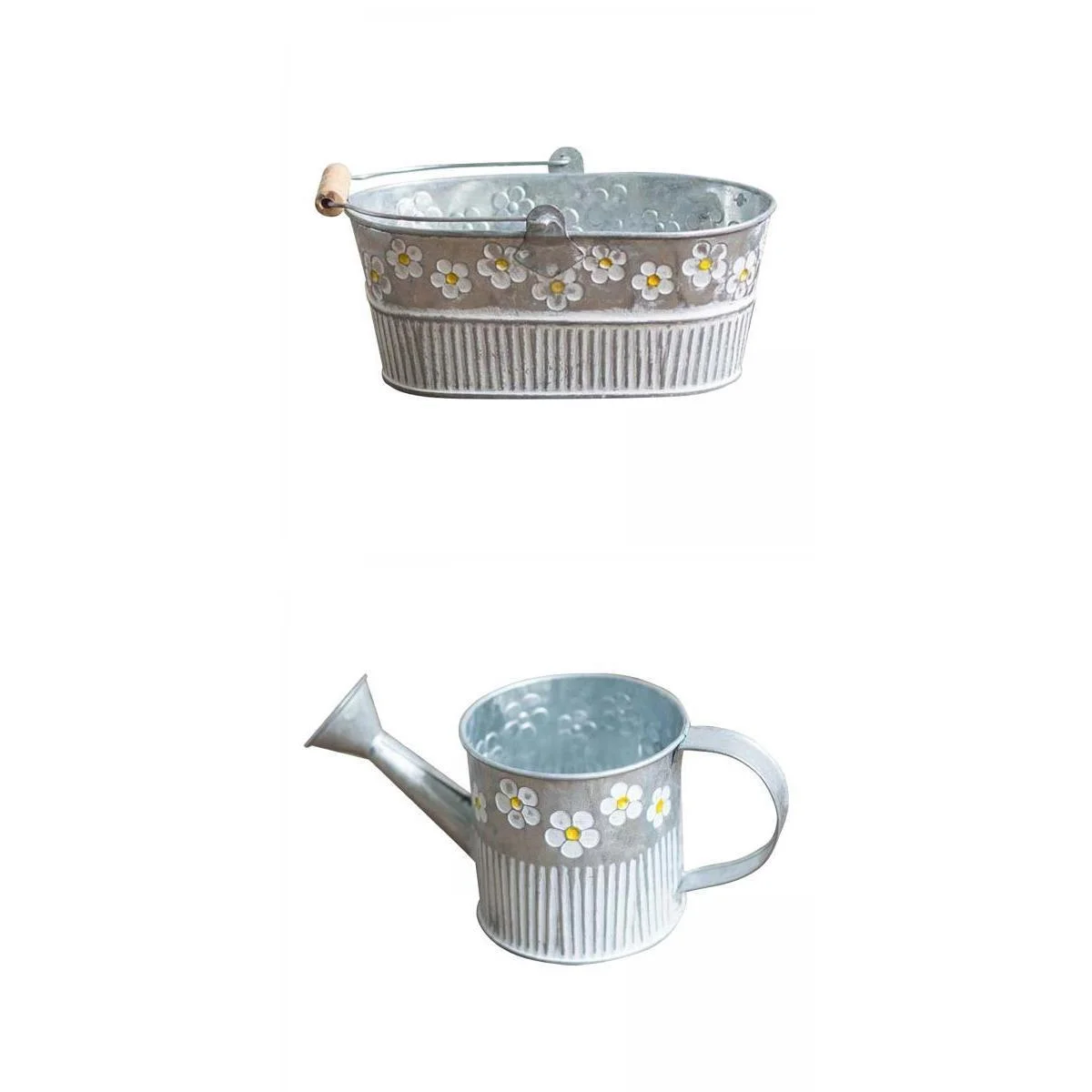 2x Vintage Metal Tin Bucket Planters Pot Basket Bucket for Home Decoration