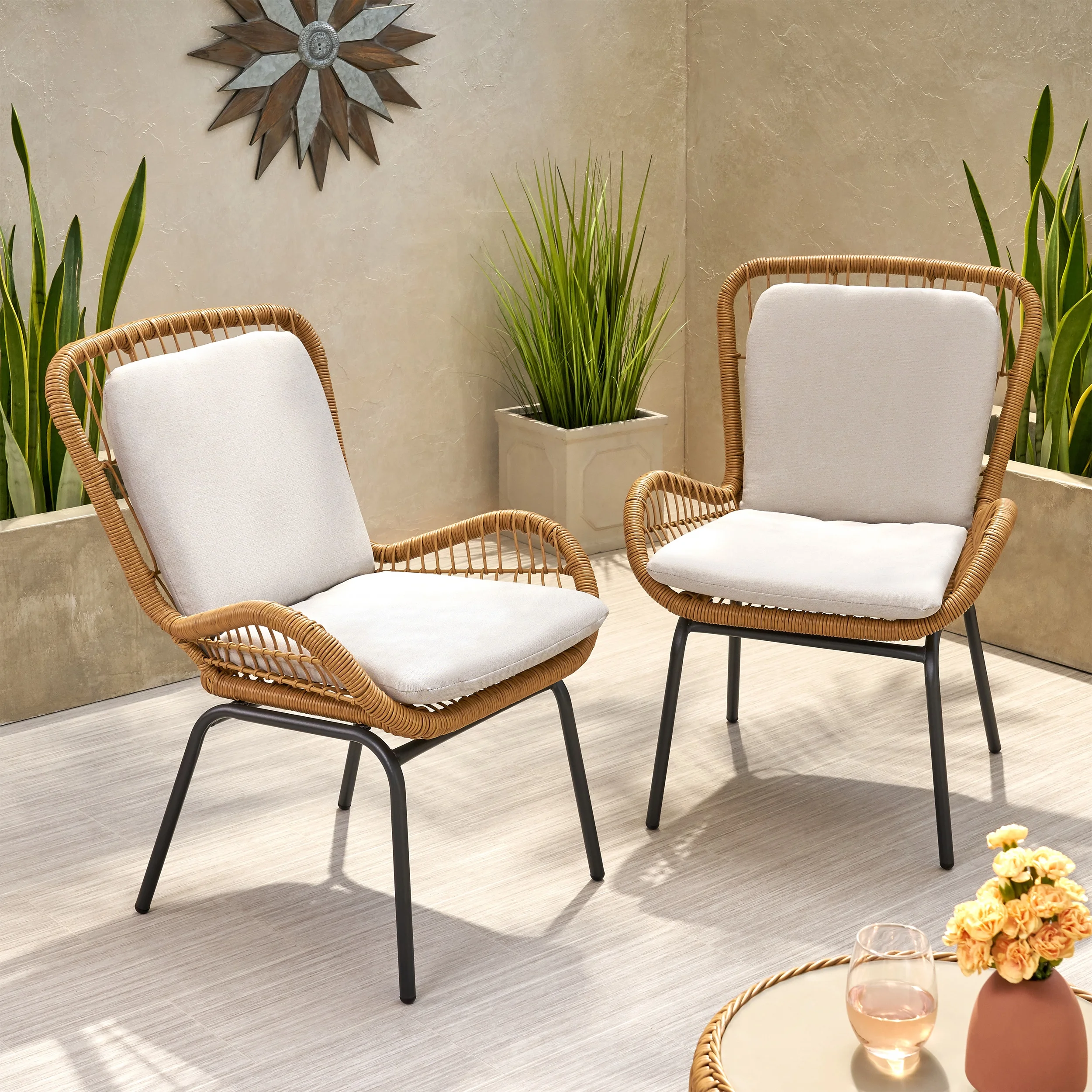 Alice Outdoor Wicker Club Chair with Cushions (Set of 2)