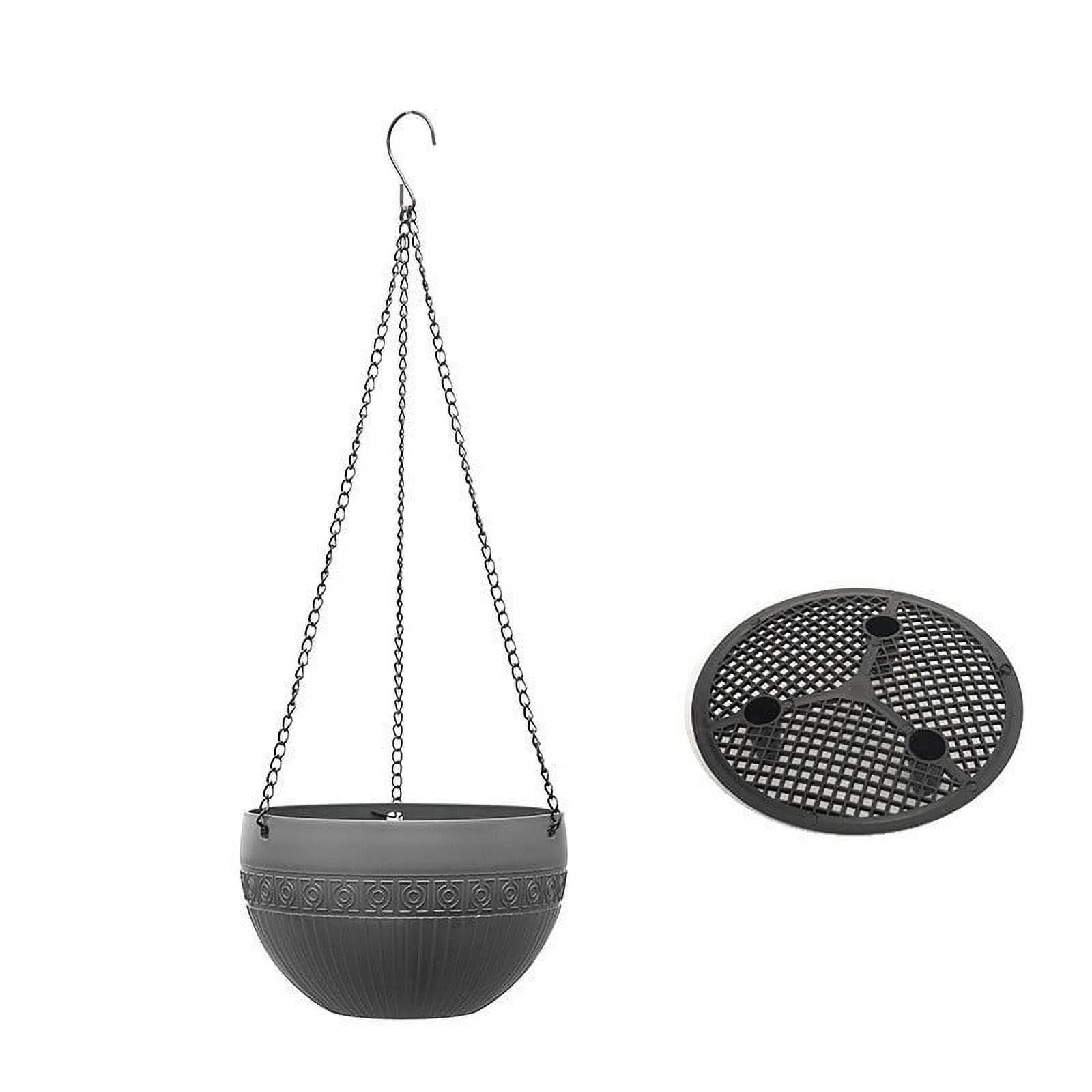 Yannee Plastic Hanging Planters,Round Hanging Baskets Plant Containers with Chain for Plants Flowers Indoor Outdoor Garden Decoration,Gray