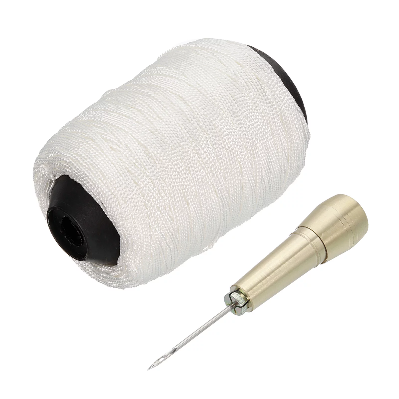 Uxcell Shoe Repair Tool Sewing Set with White Lines Thread, Straight Needle Sewing Awl, Copper Handle 3in1 Set