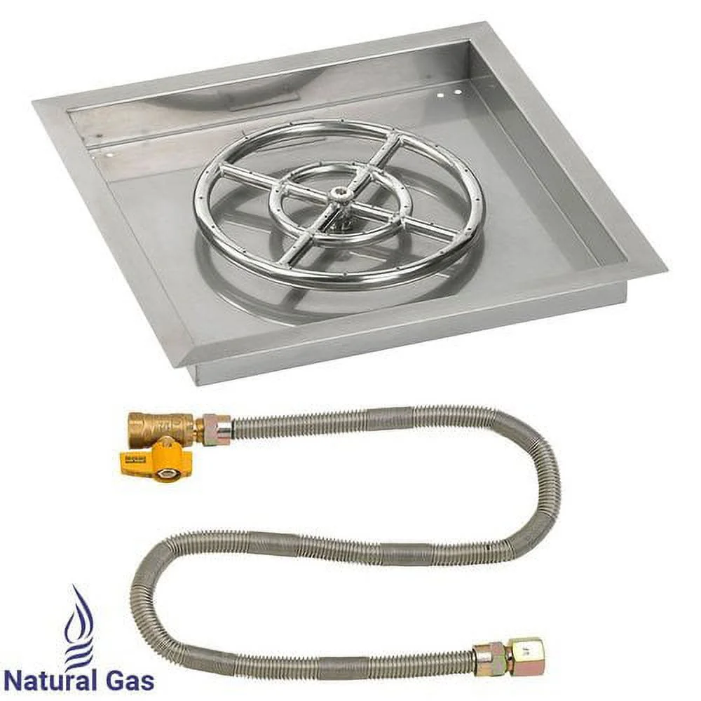 American Fireglass  36 in. Square Stainless Steel Drop-In Pan with Match Light Kit - Natural Gas