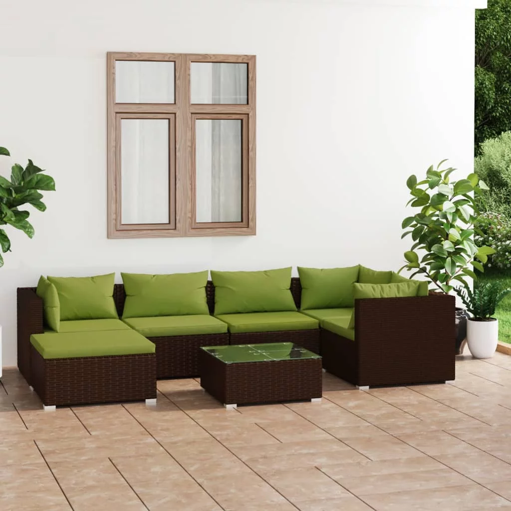 Irfora 7 Piece Patio Set with Cushions Poly Rattan Brown