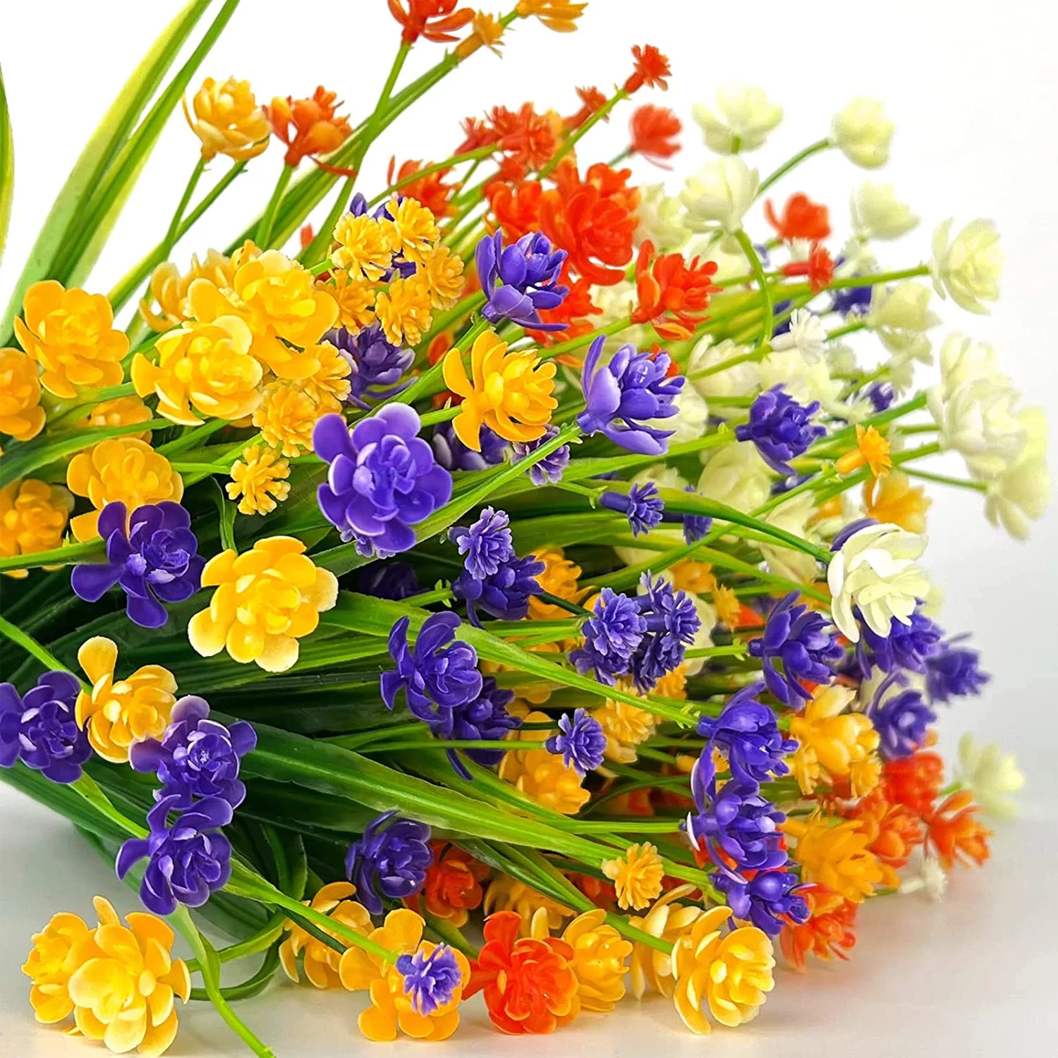 Zukuco  8Pcs Artificial Flowers Outdoor UV Resistant Fake Flowers, Faux Plastic Flower Greenery Shrubs Plant for Indoor Outside Planter Home Garden Window Box Porch Decor