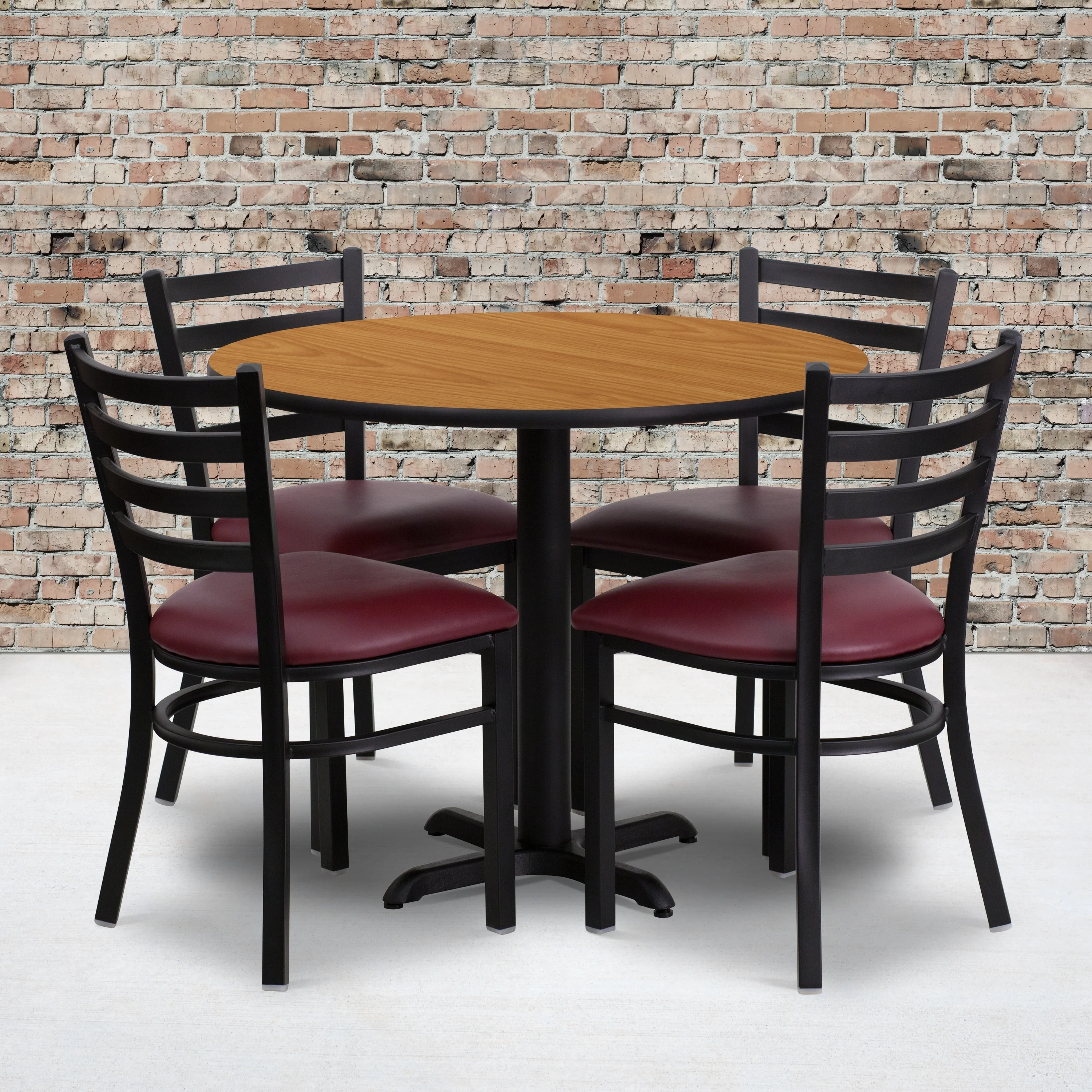 Flash Furniture 36'' Round Laminate Table Set with X-Base and 4 Ladder Back Metal Chairs
