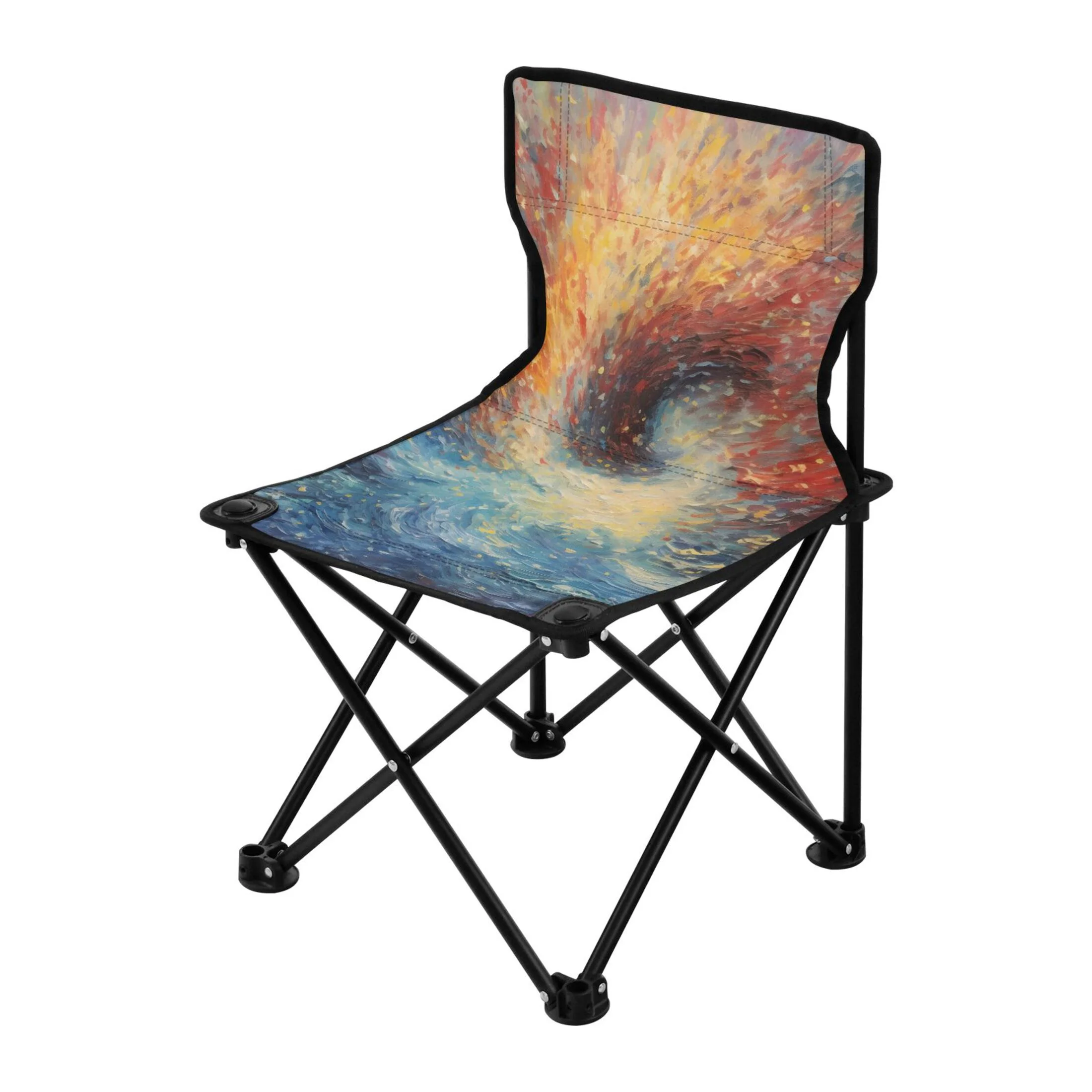 Abstract Blue and Orange Portable Camping Chair Small for Kids Outdoor Folding Beach Chair Fishing Chair Lawn Chair with Carry Bag