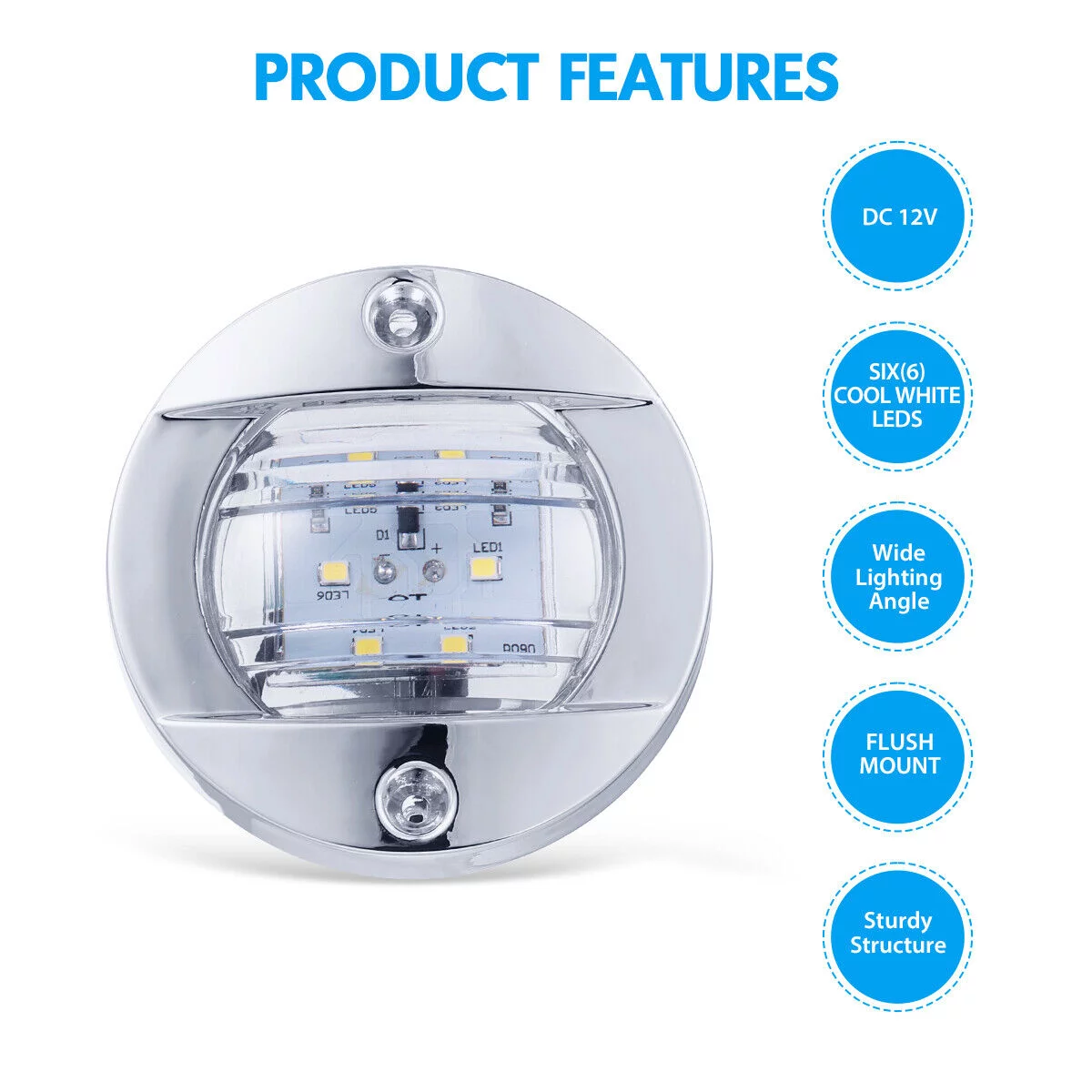 2X Round Marine Boat LED Courtesy Lights Cabin Deck Stern Navigation Light White