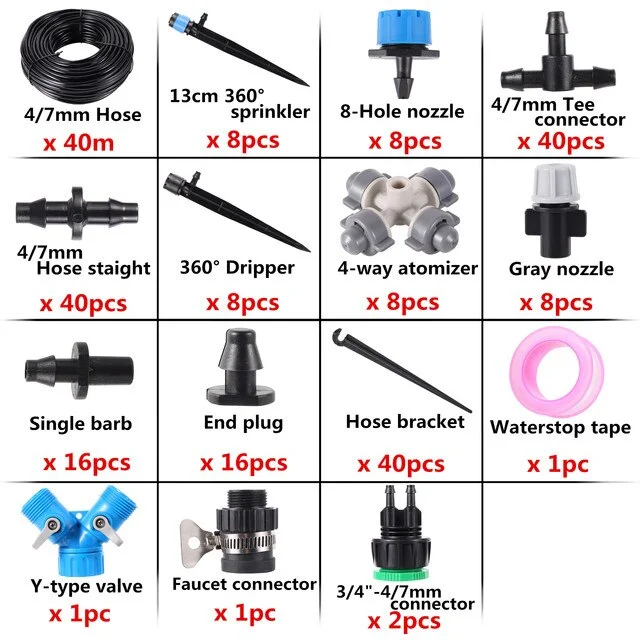 Garden Irrigation System Automatic Drip Irrigation Kit 1/4" Distribution Tubing Watering Kit Greenhouse Patio Water Equipment