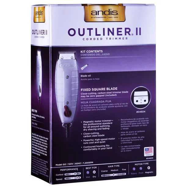 Andis Professional Outliner II Personal Trimmer, Gray (04603) with a BeauWis Blade Brush