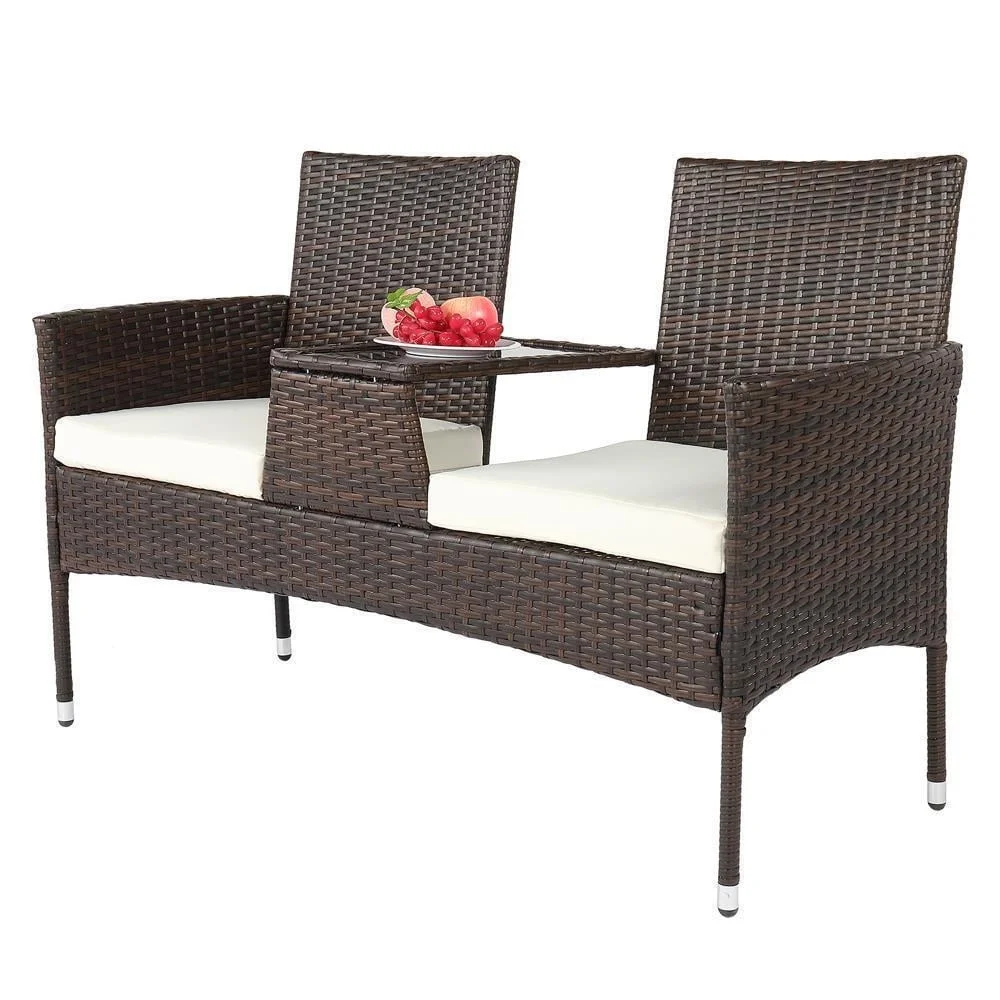 Patio Rattan Lover Chairs Armchairs with Cushion Wicker Outdoor Garden Sofa Furn