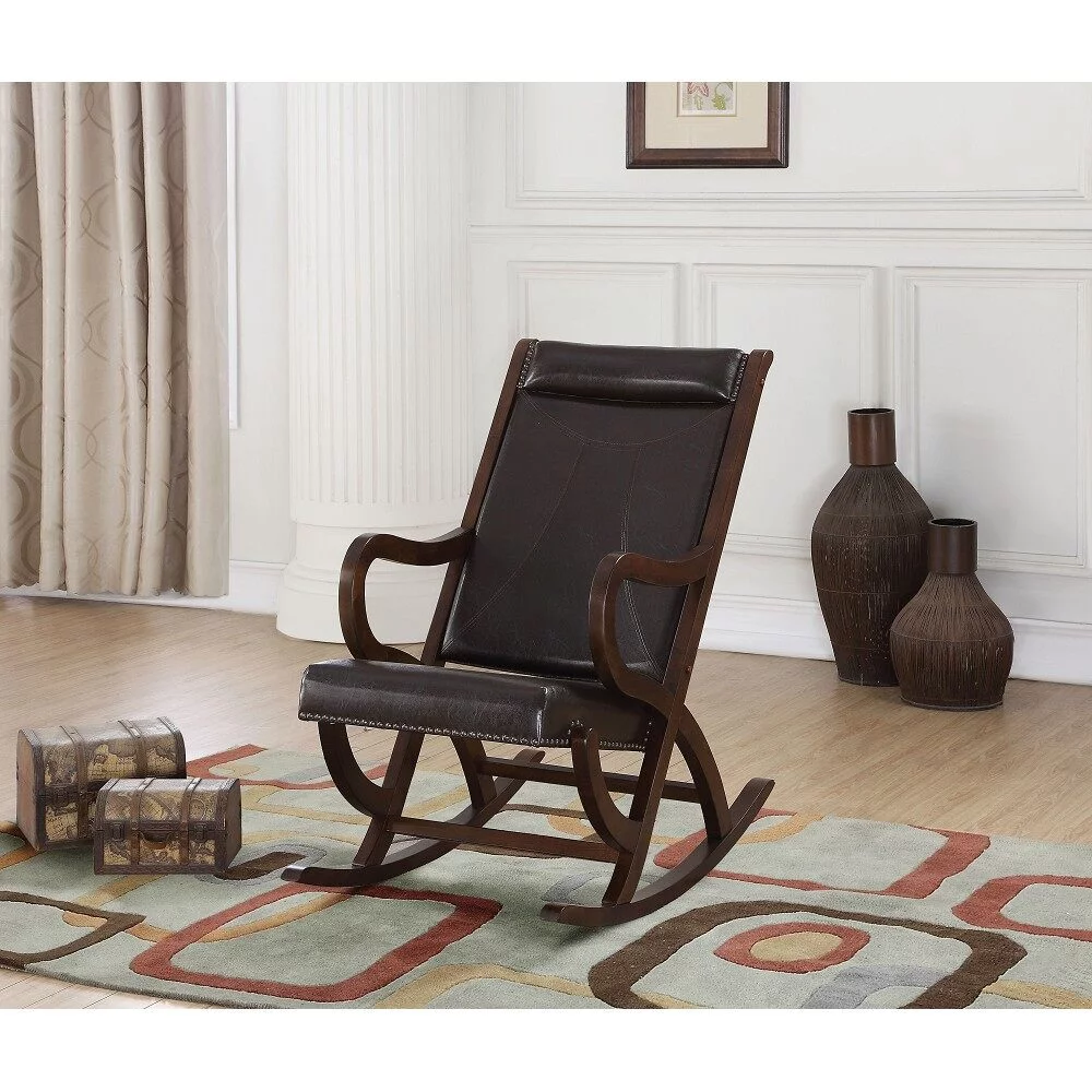 CoSoTower Rocking Chair in Espresso PU & Walnut
