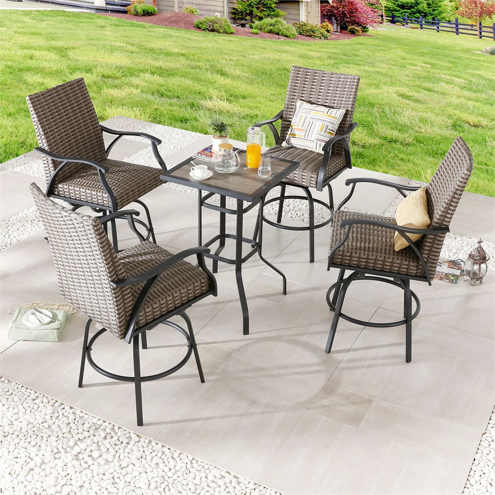Patio Festival Metal 5-Piece Outdoor Dining Set in Brown/Black