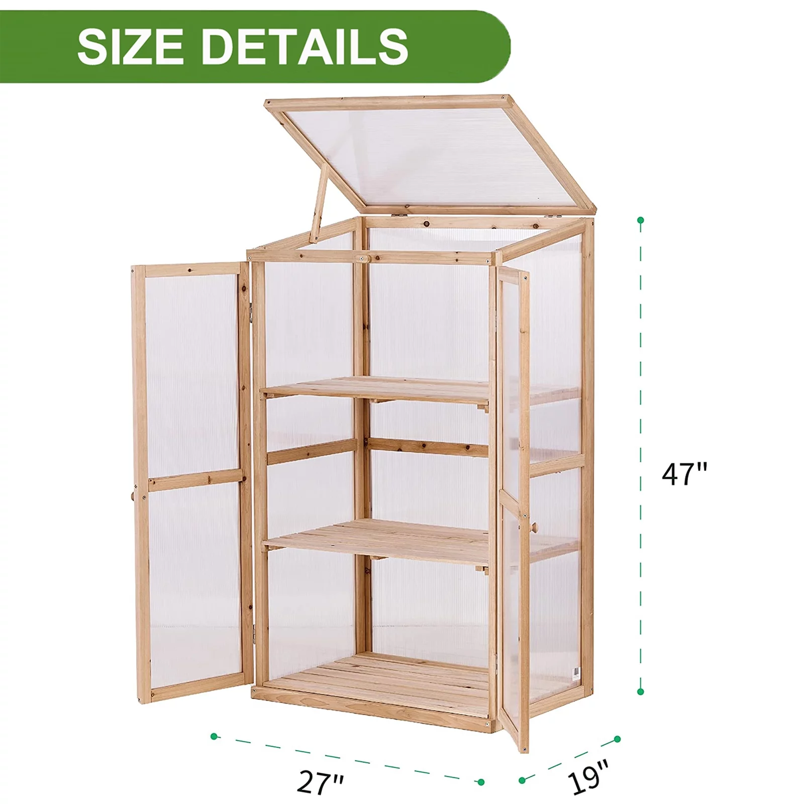 BIGTREE 3 Tiers Wood Cold Frame Greenhouse Nursery Vented Garden 27X19X47
