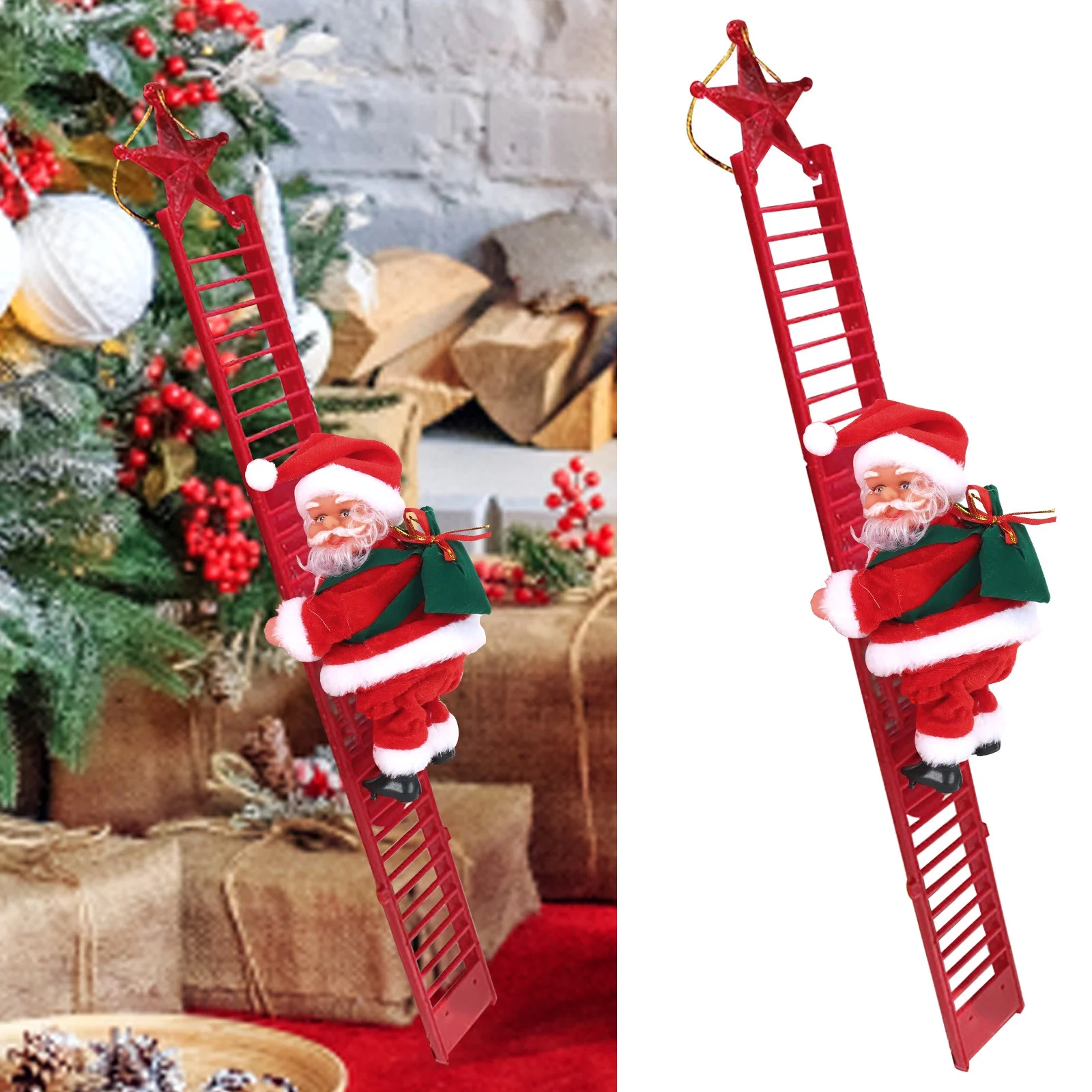 YHAIOGS Santa Climbing TOy Decor Gift Doll Figurine Ladder Party Electric Music Education