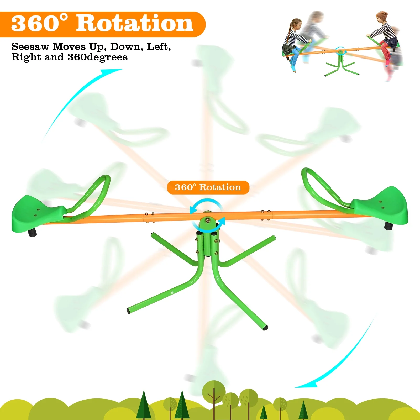 BATE 360 Degree Rotation Outdoor Kids Spinning Seesaw Sit and Spin Teeter Totter Outdoor Playground Equipment Swivel Teeter Totter for Backyard，Ages 3-8