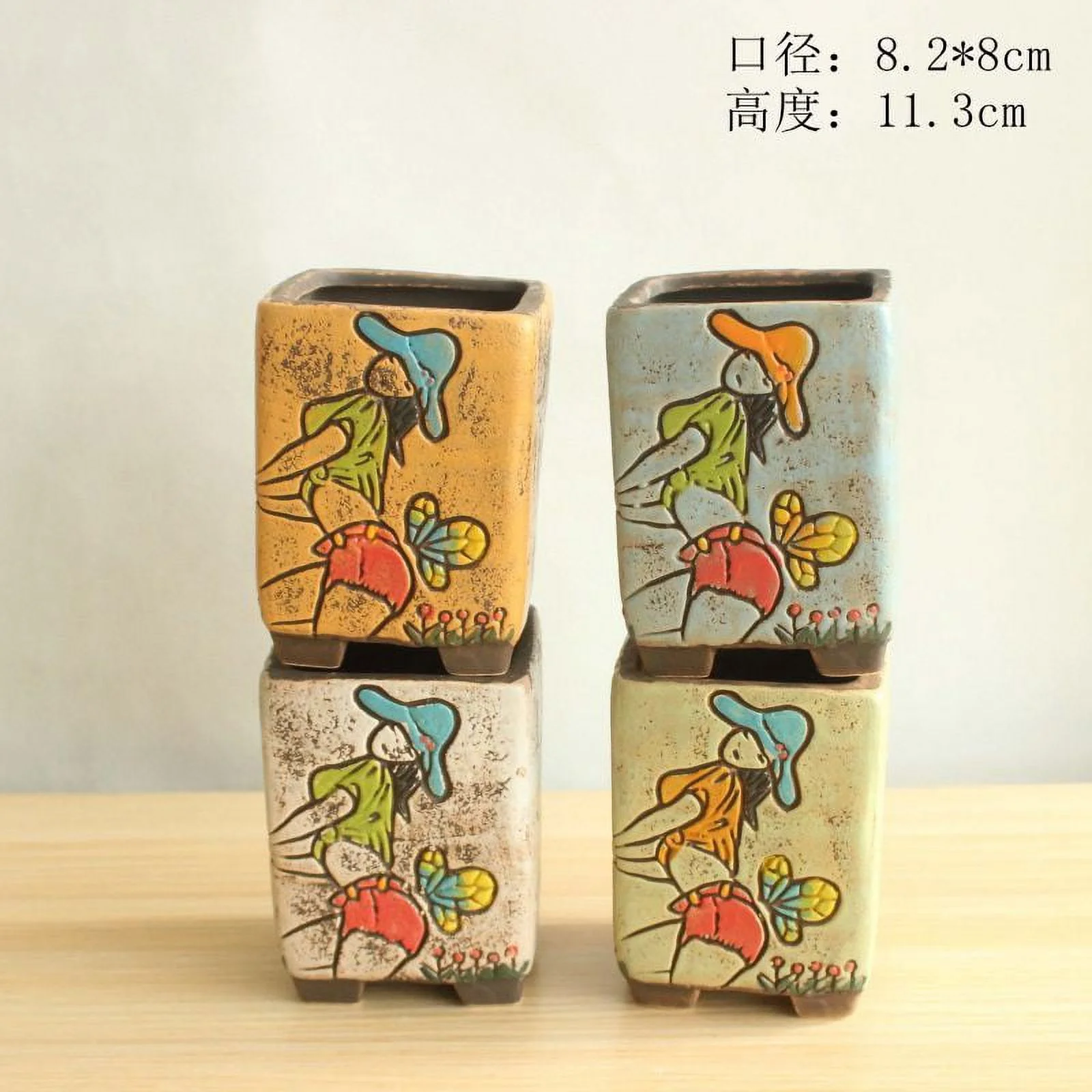 Ceramic Succulent Planter - Hand-painted Korean Style Flower Pot