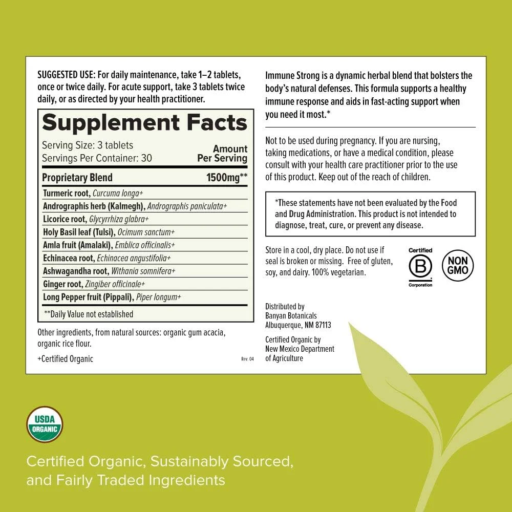 Banyan Botanicals Immune Strong – Organic Supplement with Turmeric & Tulsi – Ayurvedic Immune Support That Strengthens The Body's Natural Defenses* – 90 Tablets – Non-GMO Sustainably Sourced Vegan
