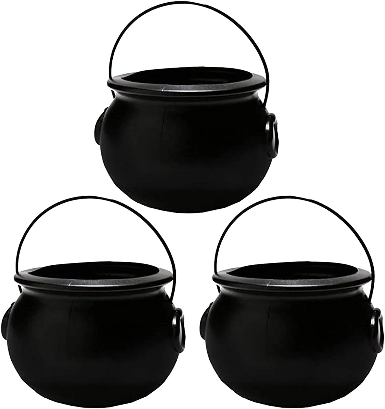 Cauldron - Cauldron Plastic Pot & Bucket - Party Favors & Supplies - Perfect Kitchen & Home Décor - Candy Holder For Kids, 6 Inch Black, (3/Pkg) Pkg/1