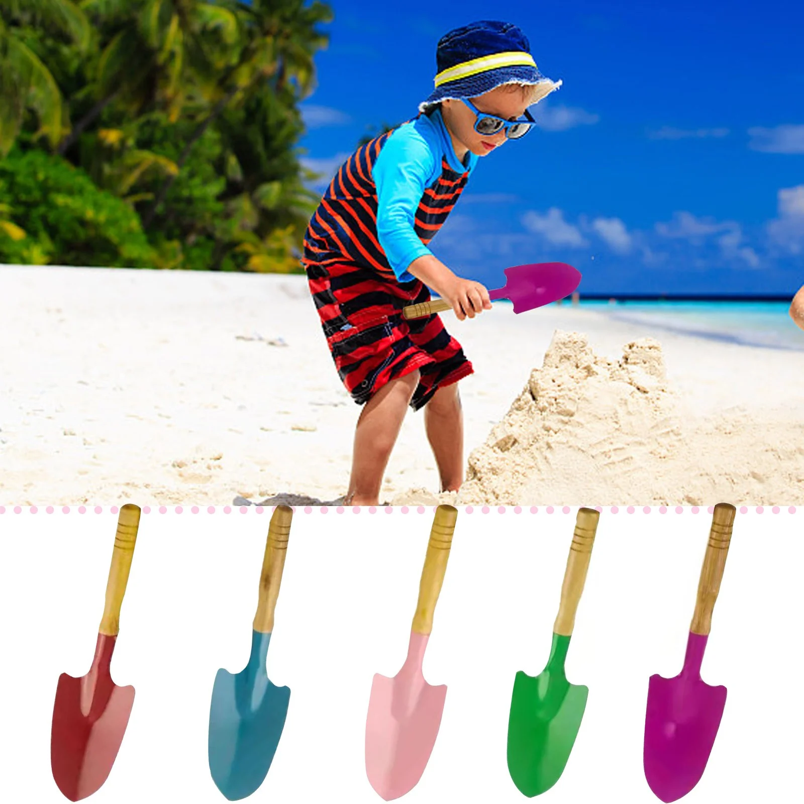 DAWADE 4th the of July Puzzles for Kids Ages 4-6 Heavy Duty Wooden Kids Sand Shovels with & Handle (Red Blue & Green) Gift Bundle （Randomly Color） *5Pcs