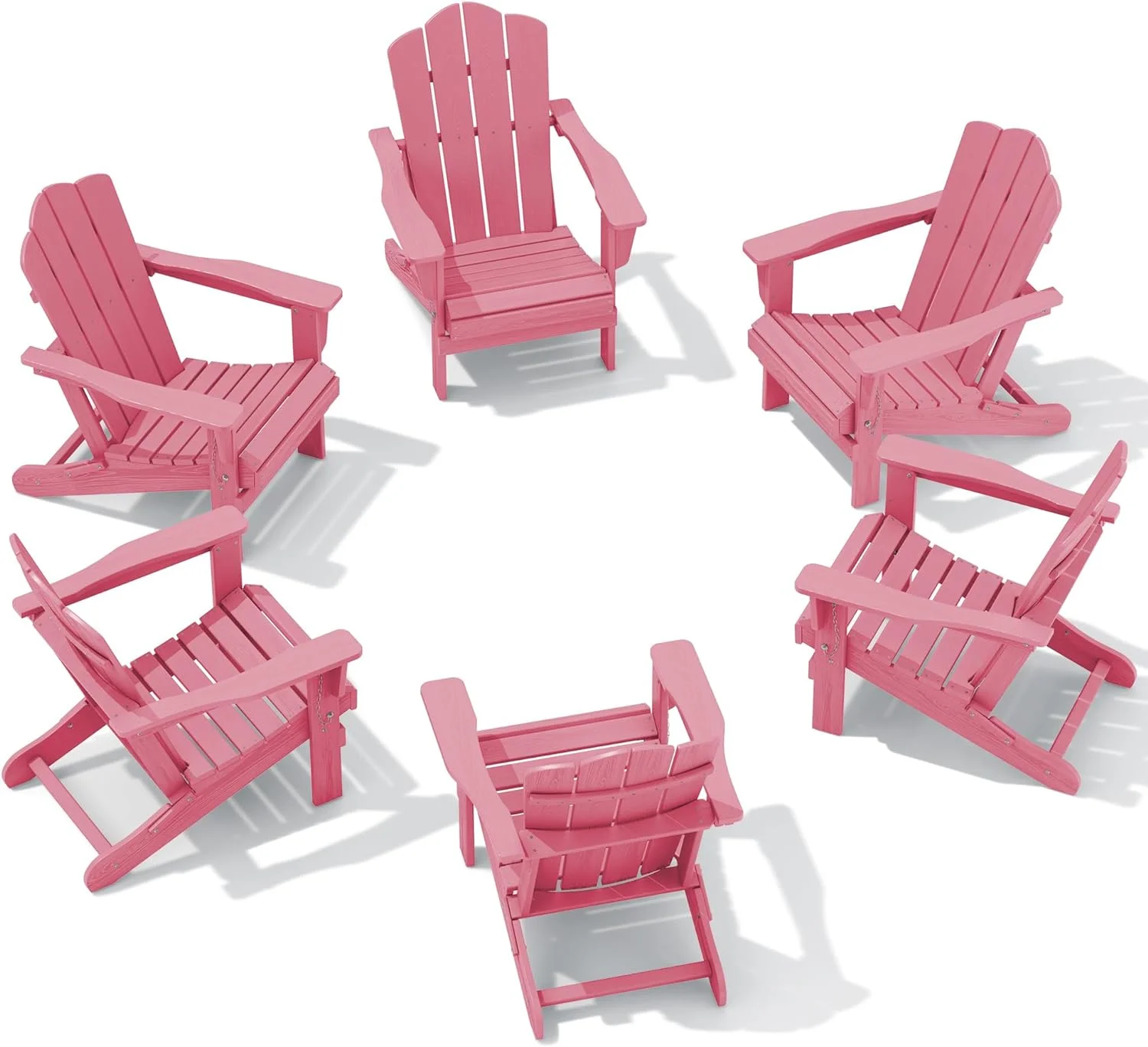 KINGYES Folding Adirondack Chair Set of 6, HDPE All-Weather Folding Adirondack Chair, Light Pink