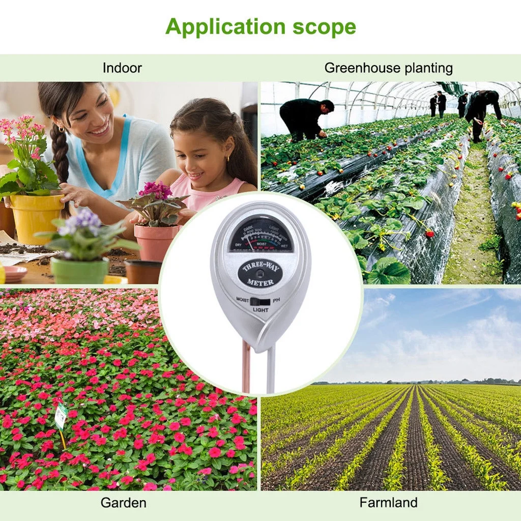 3 in1 PH Tester Water Moisture Light Test Meter Kit For Garden Flower Potting Tray Carrot Tape for Growing Sunflower Mix Bad Riding Pellet Trays for Seedlings Broccoli Sprout Tomato *3PCS