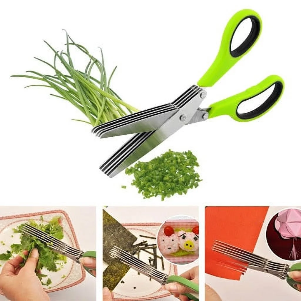 Herb Scissors with 5 Blades , Cut Chop and Mince Fresh Herbs & Leafy Greens - Stainless Steel Kitchen Shear