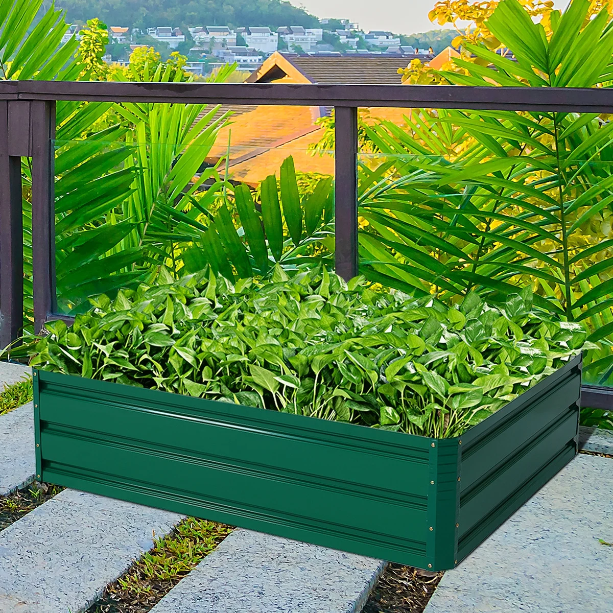 Patio Raised Garden Bed Vegetable Flower Planter Metal Plant Box Dark Green (47