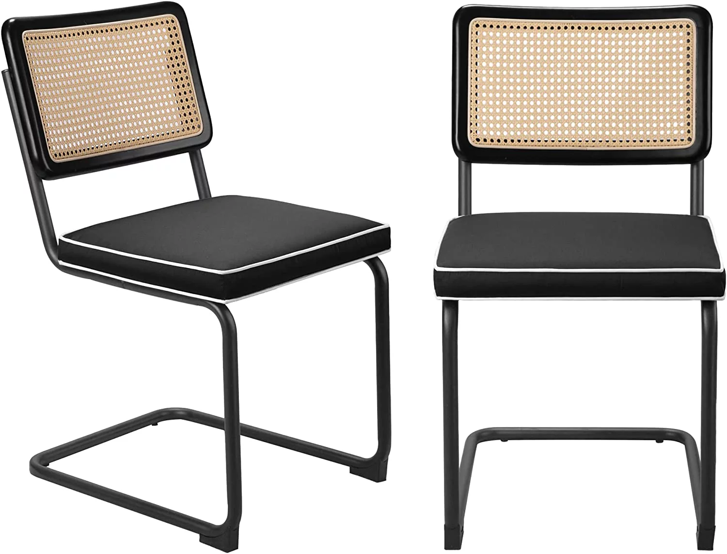 Patio Dining Chair Set of 2 with Waterproof Design Fabric for Outdoor Mid-Century Modern Chairs with Metal Chrome Legs, Armless Mesh Back Cane Chairs, Home Dining Accent Chairs, Black